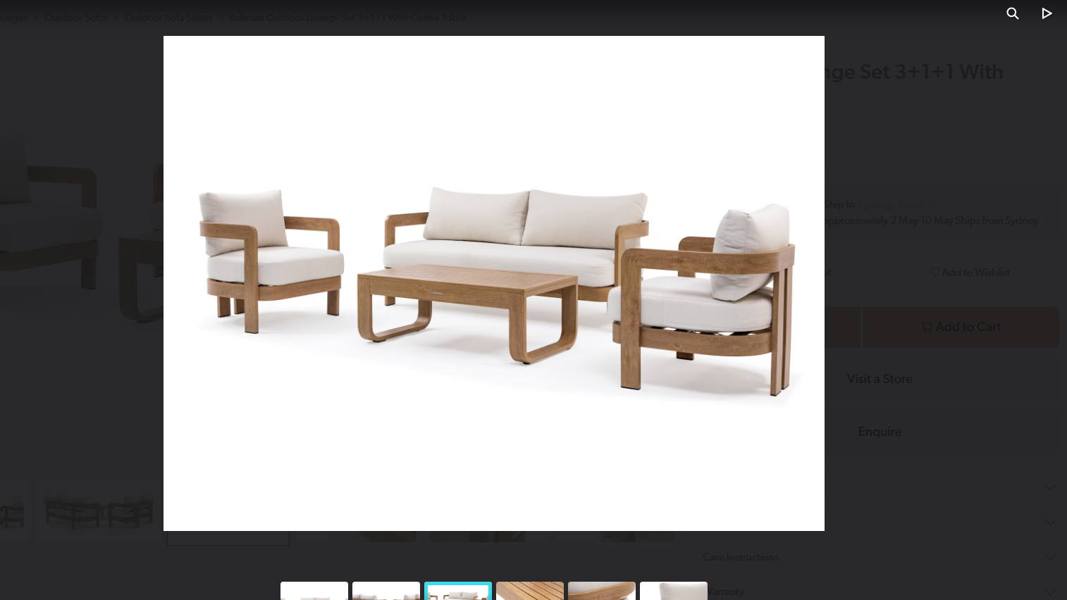 BALMAIN Outdoor Lounge Set 3+1+1 With Coffee Table (Frame: Oak-alike Aluminium Frame, Fabric: Cream Olefin) 1