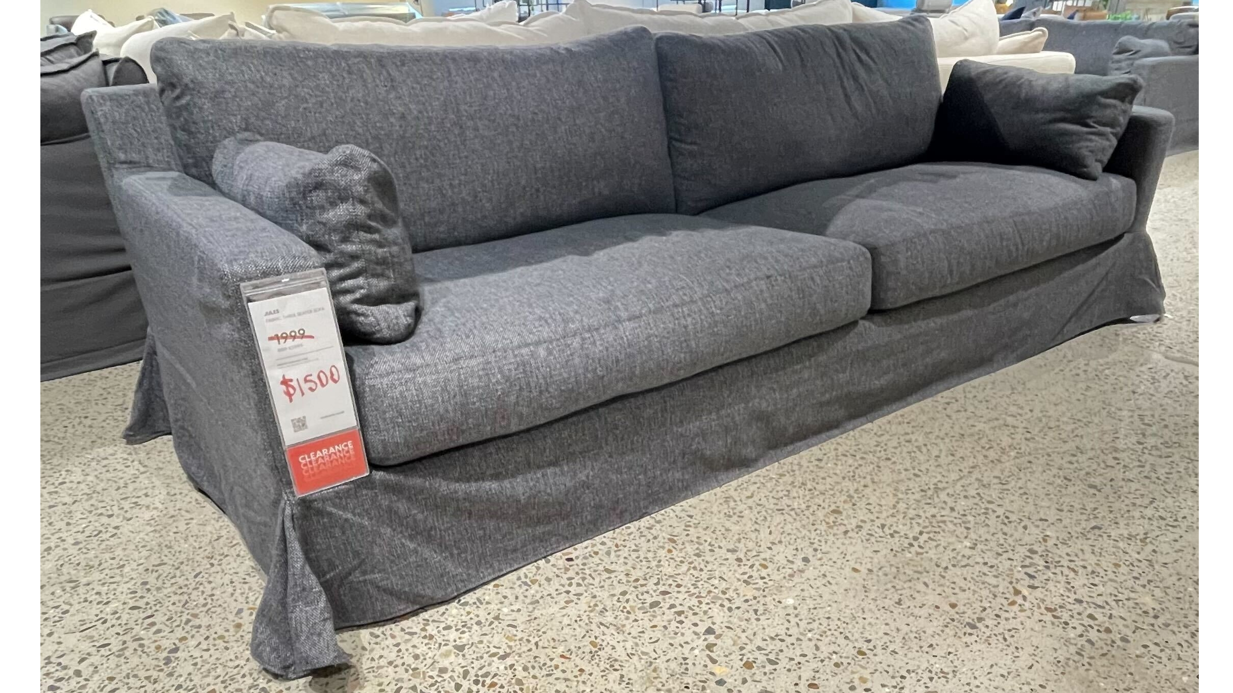 JULES Fabric Three Seat Sofa (Colour: Sky Square Ash) 1