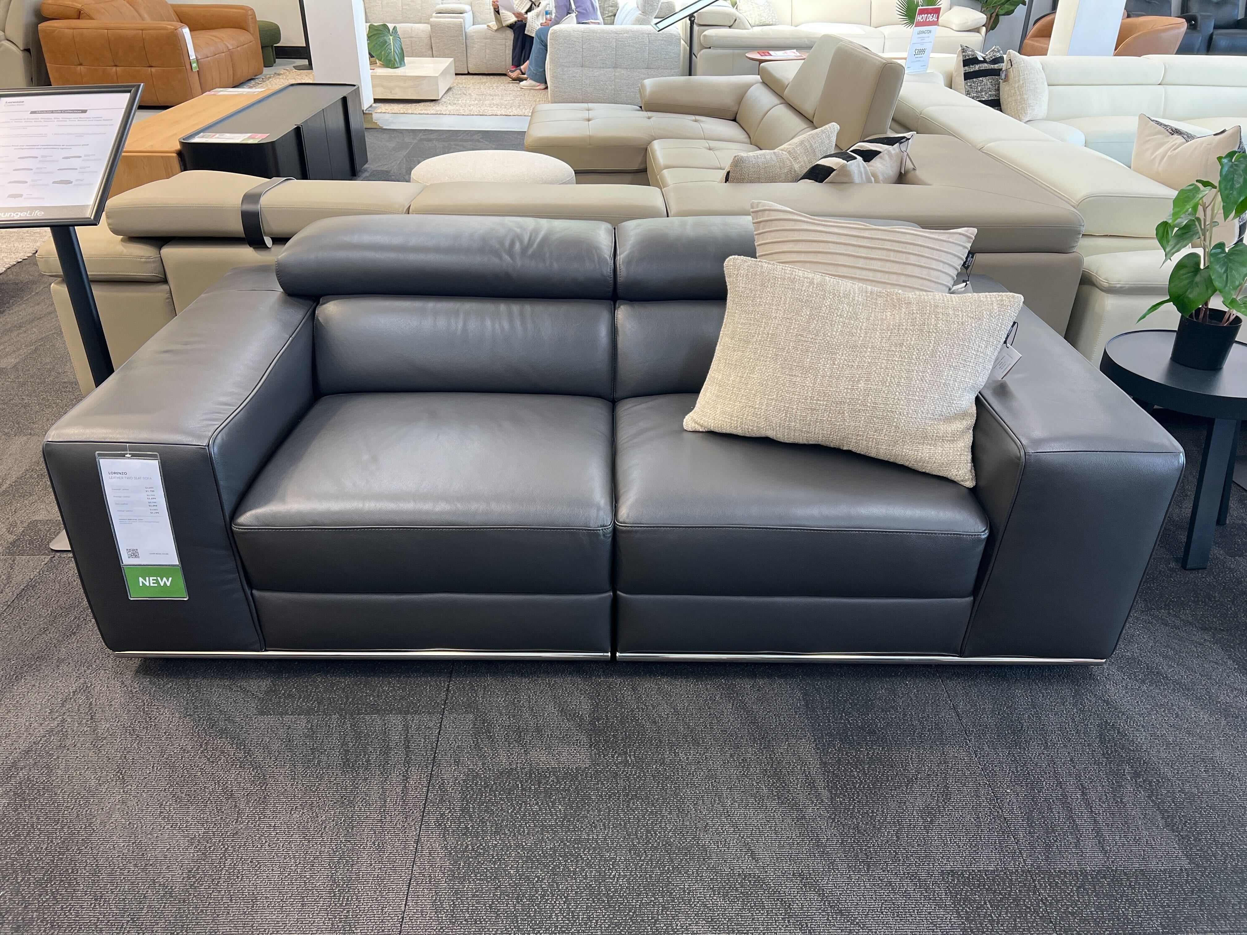 LORENZO Leather Two Seat Sofa (Material: Full Leather, Colour: Prestige Midnight) 1