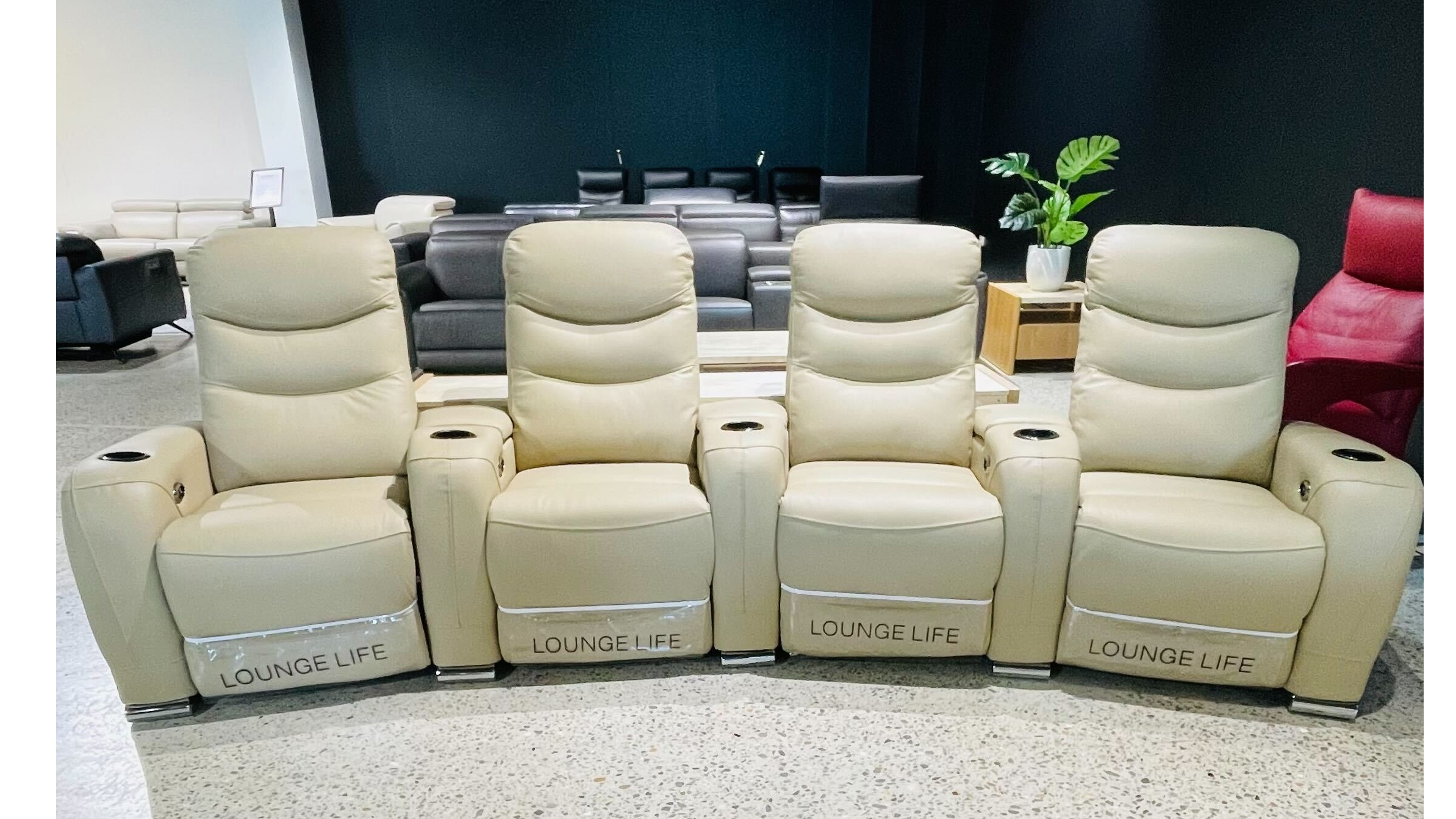 PARAMOUNT 4 Seat Leather Home Theatre Recliner (Material: Full Leather, Colour: Standard Mushroom, Recliner Type: Electric Recliner) 1