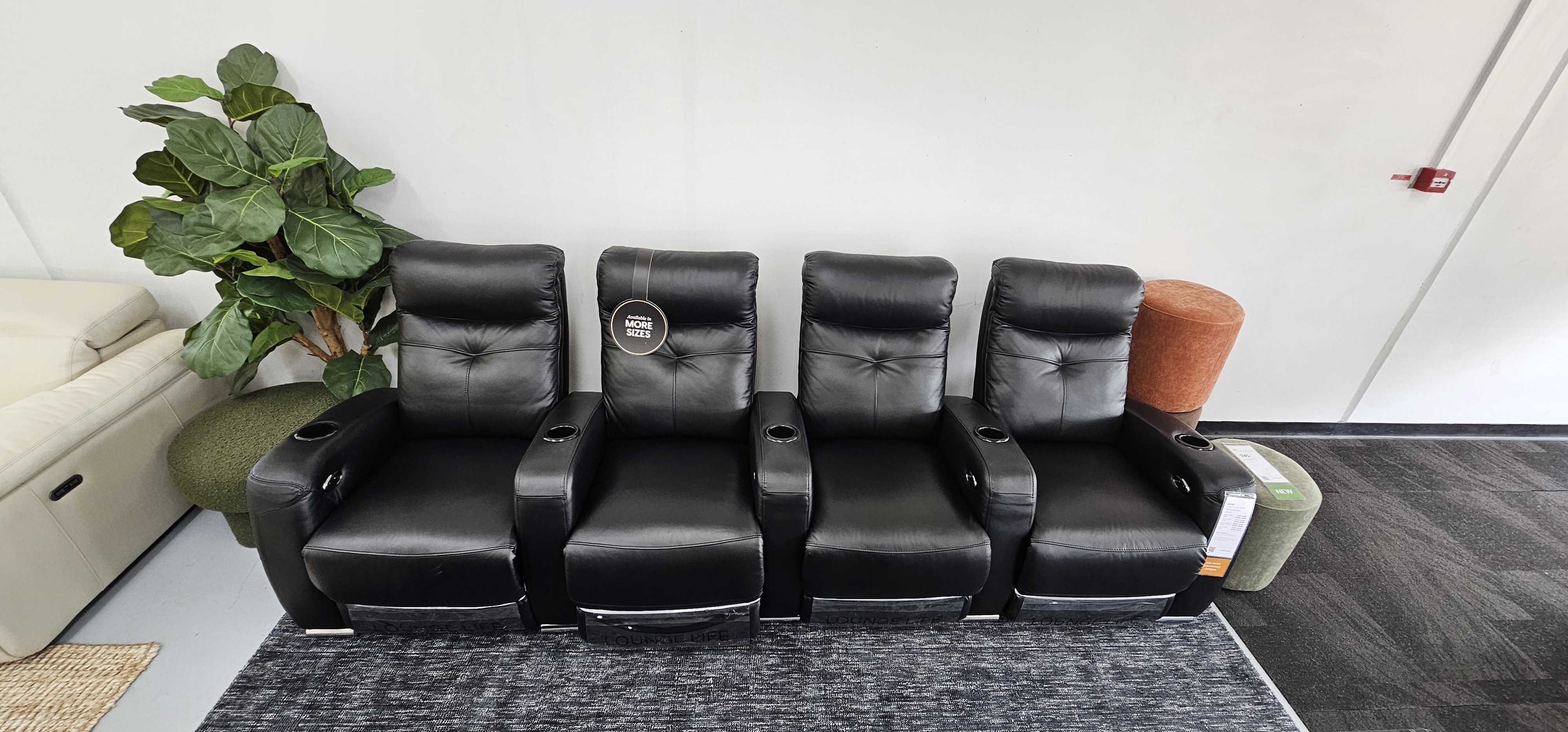 REGENT Leather 4 Seat Home Theatre Recliner Lounge (Material: Full Leather, Colour: Standard Black, Recliner Type: Electric Recliner) 1