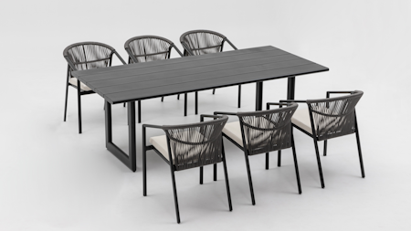 Balmain Ebony 7 - Piece Outdoor Dining Set With Kiama Ebony Chairs