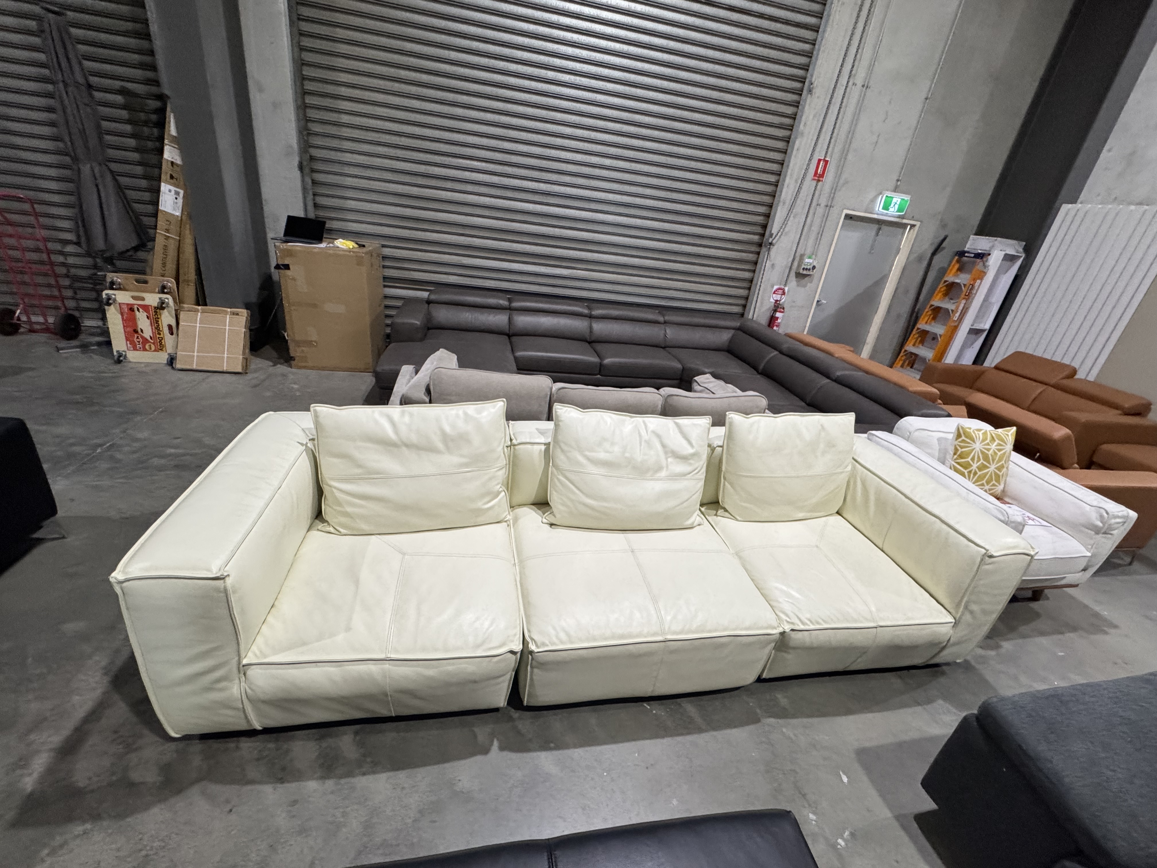 ENZO Leather Three Seat Sofa (Material- Full Leather ,colour-prestige Ecru) 1