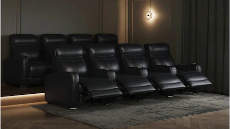 Warner Leather Four Seater Home Theatre Lounge with Three Consoles