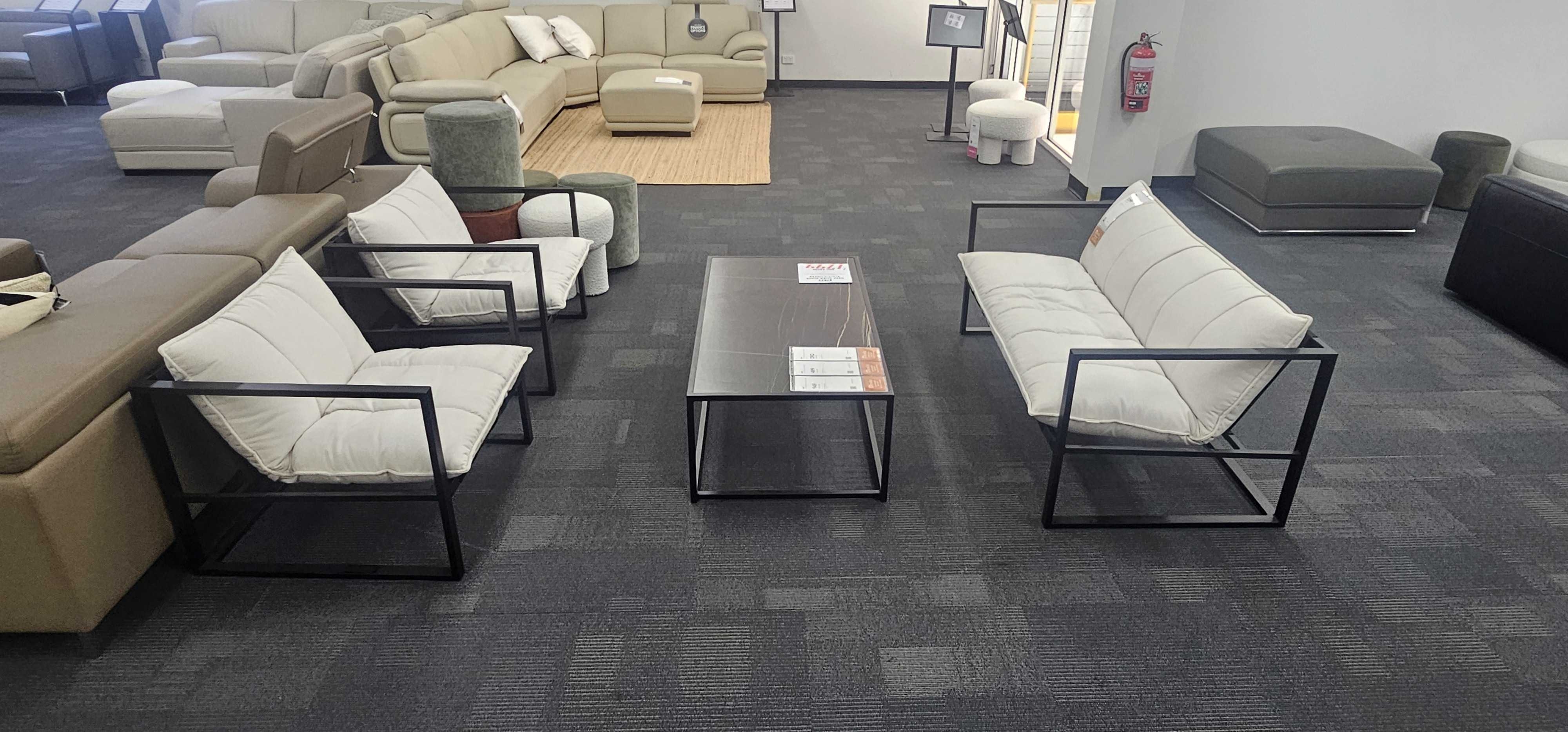 REEF SOFA SUITE 2+1+1+COFFEE Outdoor Two Seat Sofa (Frame And Fabric: Black Frame With Canvas Fabric) 1