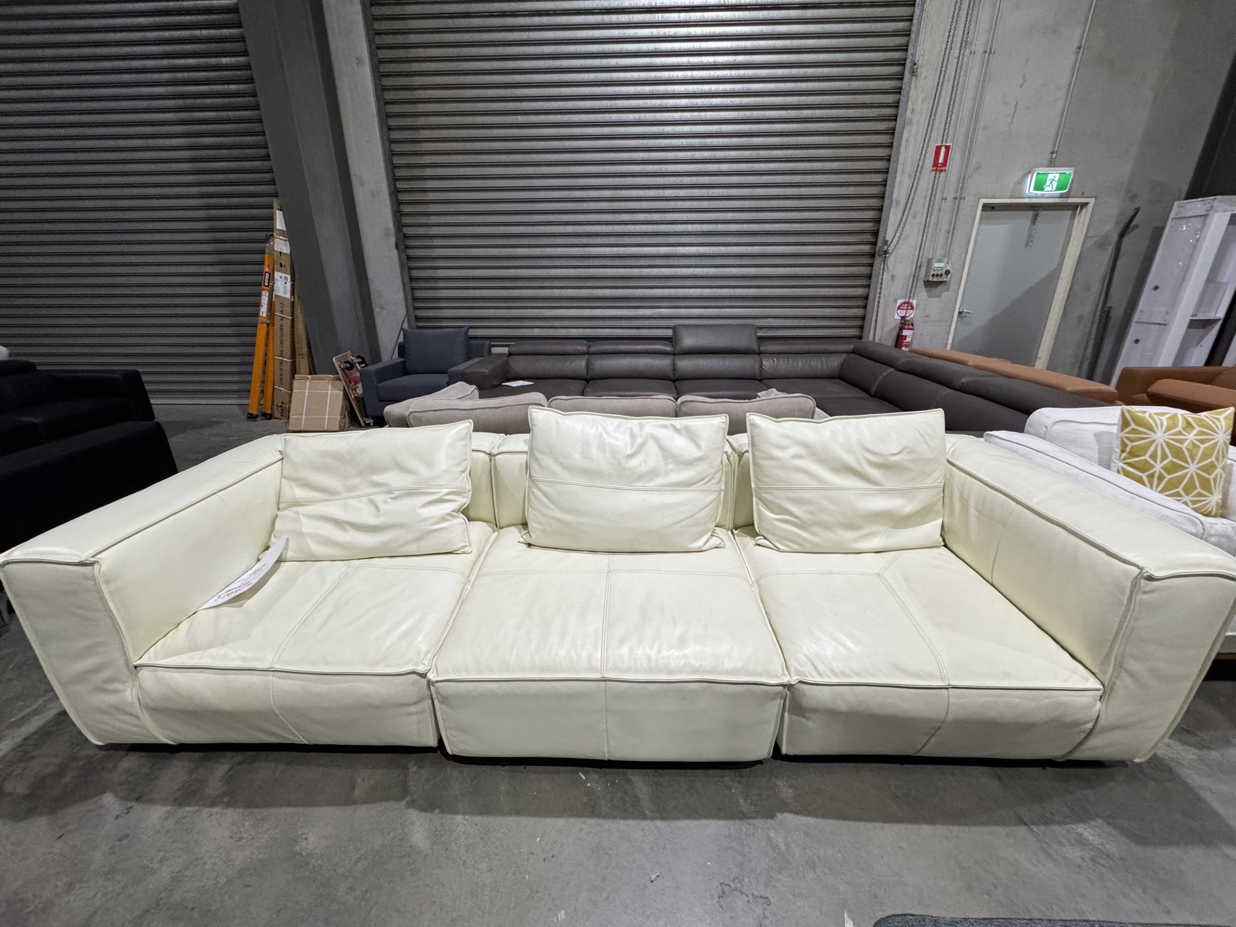 ENZO Leather Three Seat Sofa (Material- Full Leather ,colour-prestige Ecru) 1