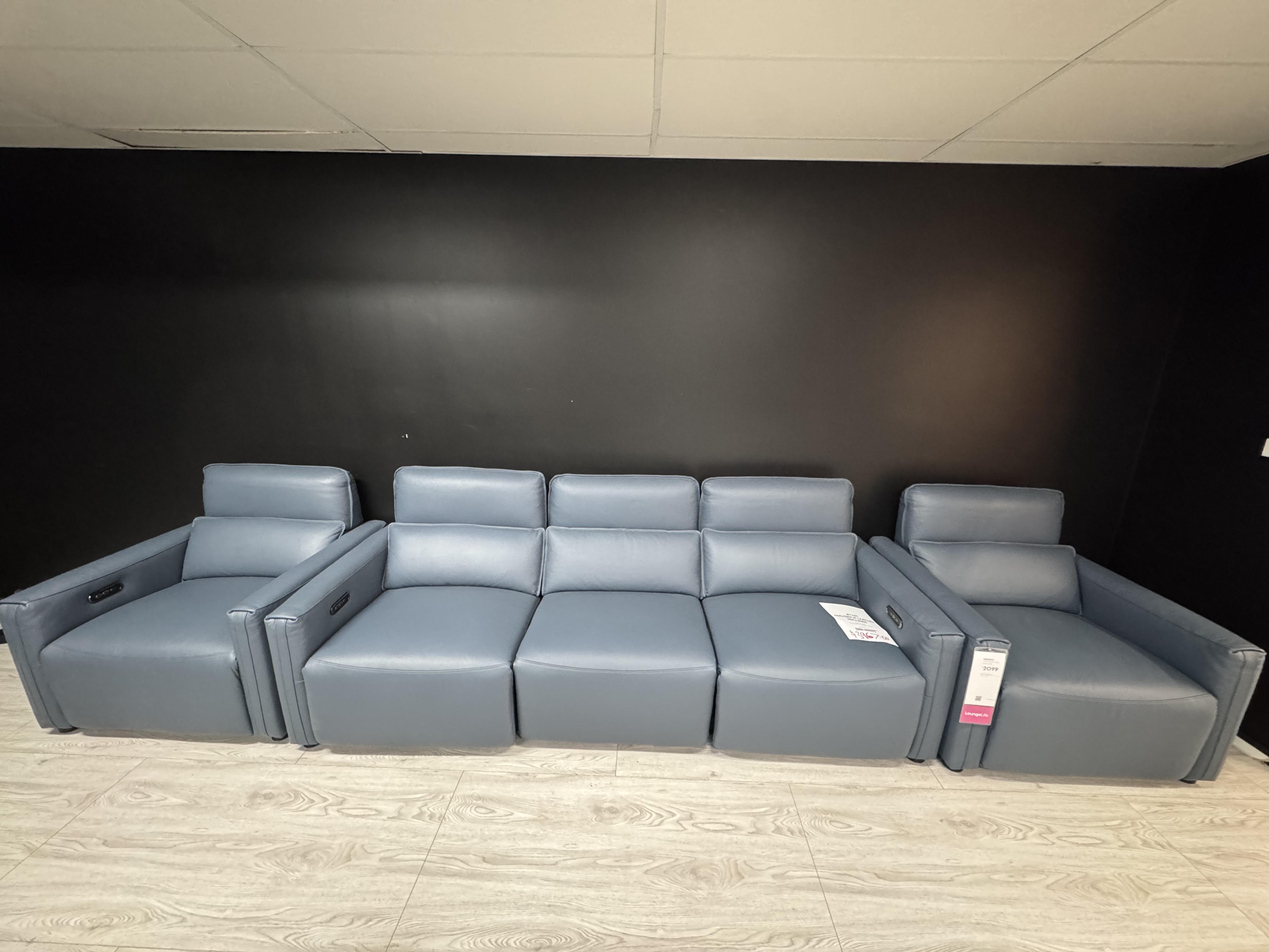 MAVERICK LEATHER RECLINER Sofa Suite (Premium Prussian Blue) 1