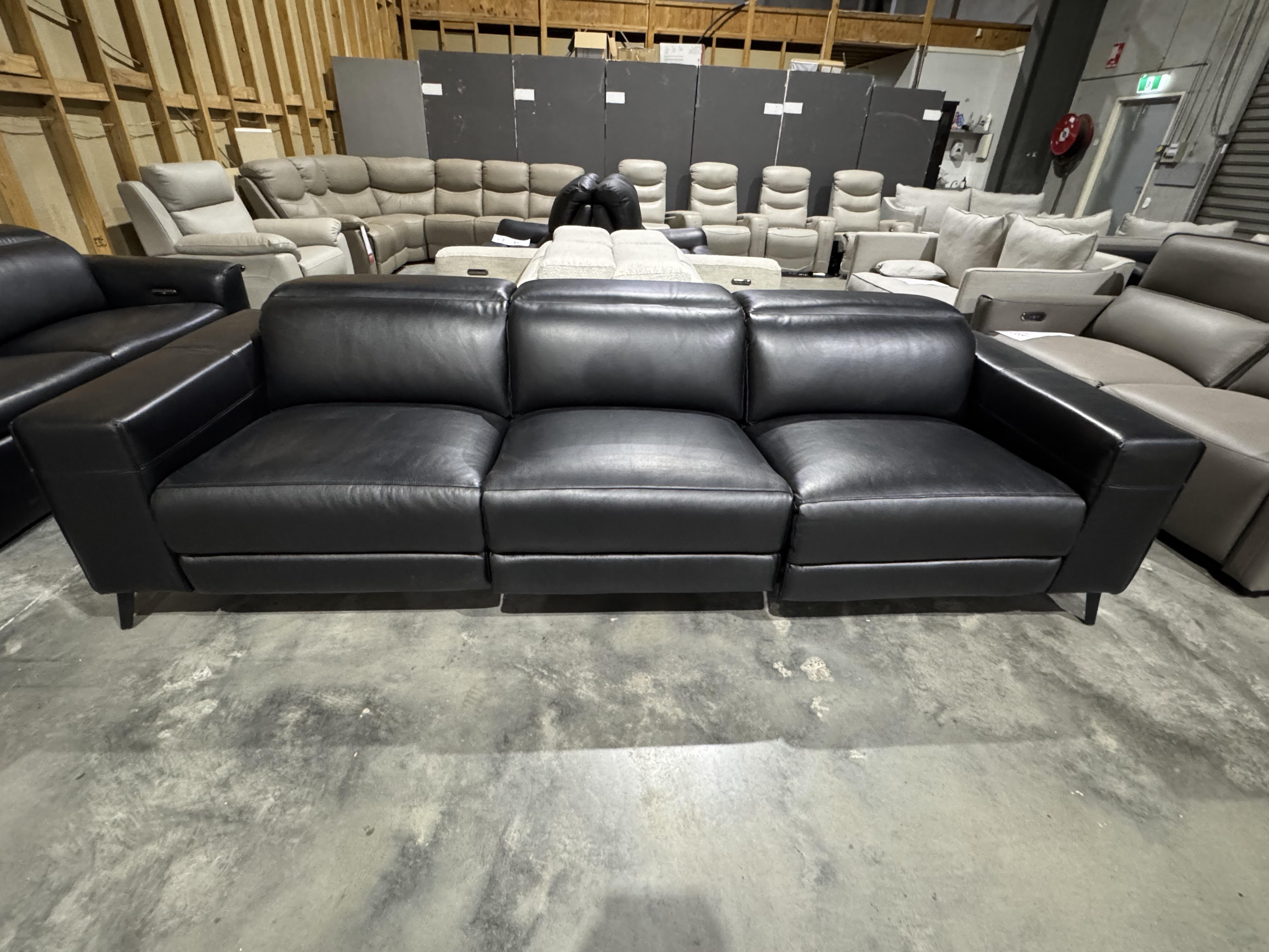 STIRLING Leather Power Recliner, Power Headrest Three Seater (Material: Full Leather, Colour: Prestige Black) 1