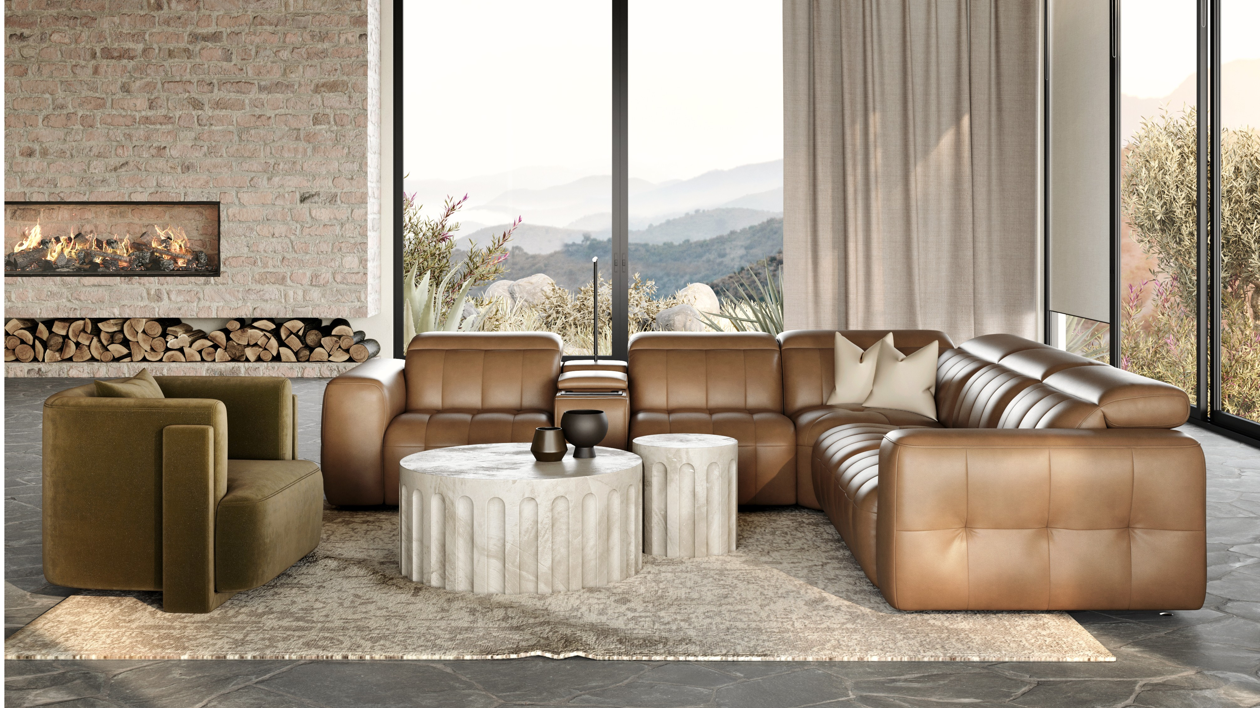 Avalon Leather Corner Lounge With Console