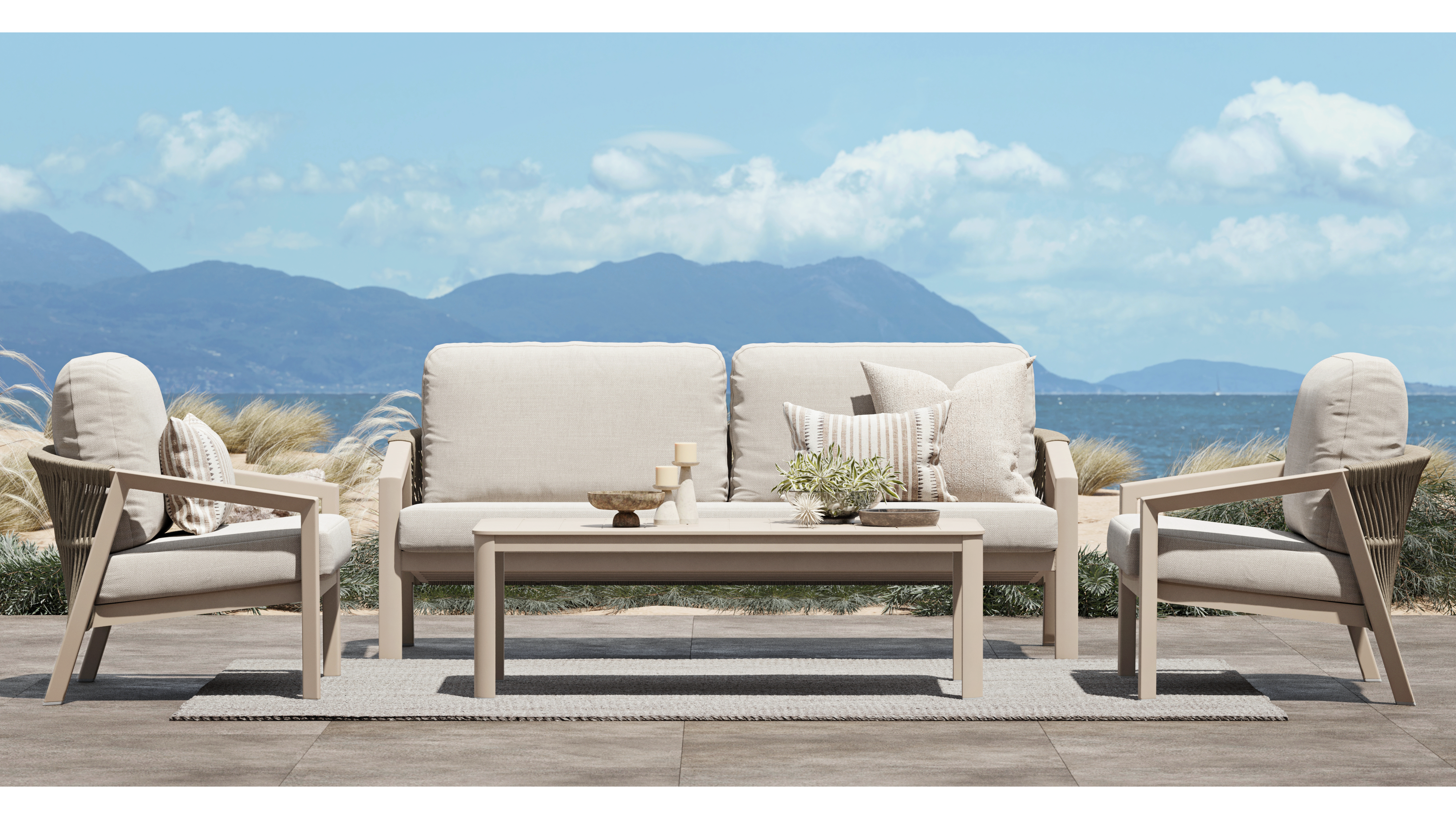 Kiama Mocha Outdoor Rope Lounge Set 2+1+1 With Coffee Table