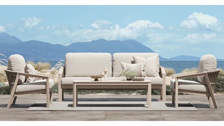 Kiama Mocha Outdoor Rope Lounge Set 2+1+1 With Coffee Table