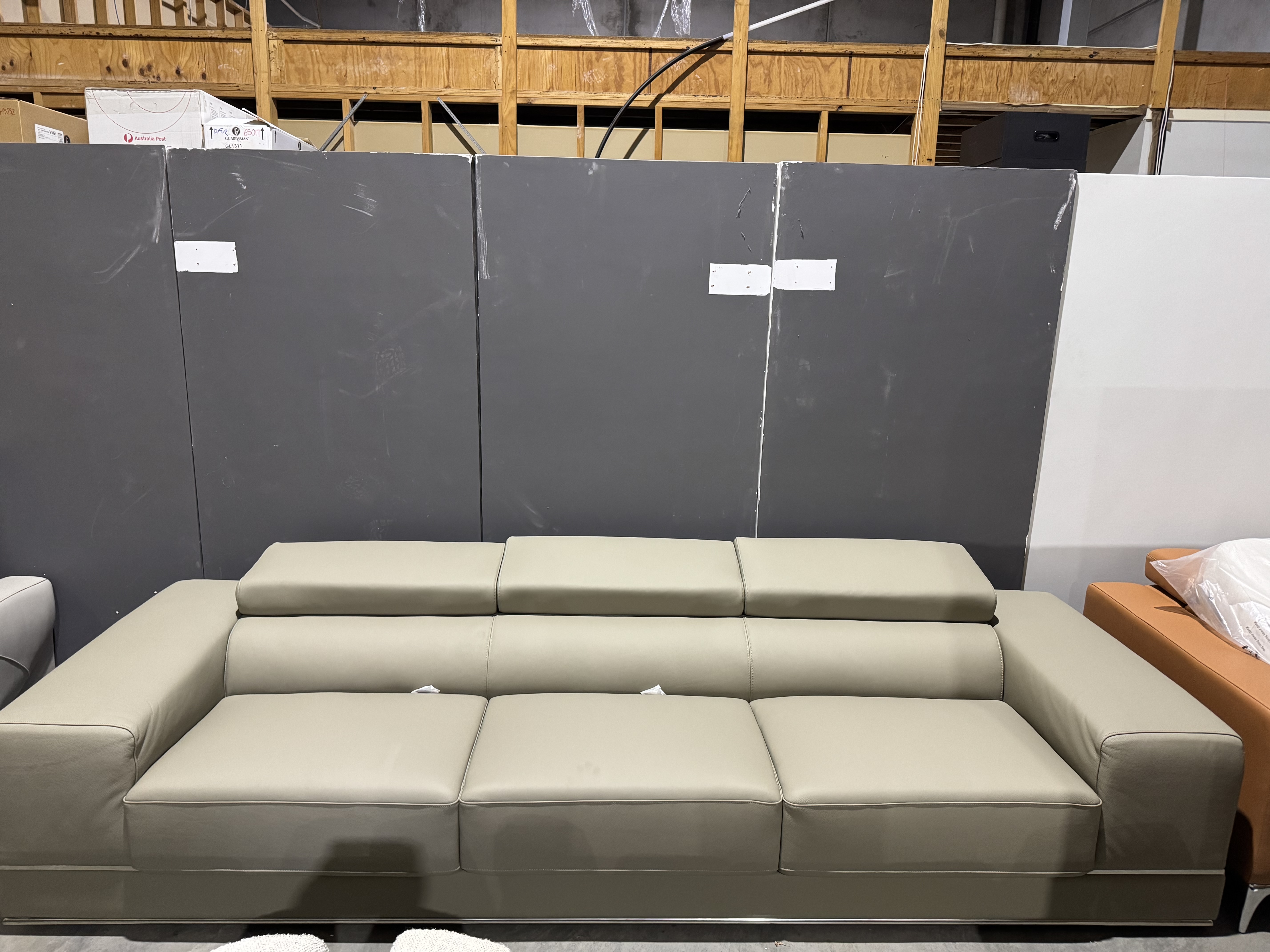 NAPOLEON Leather Three Seat Sofa (Main Colour: Premium Taupe, Material: Leather + Match) 1