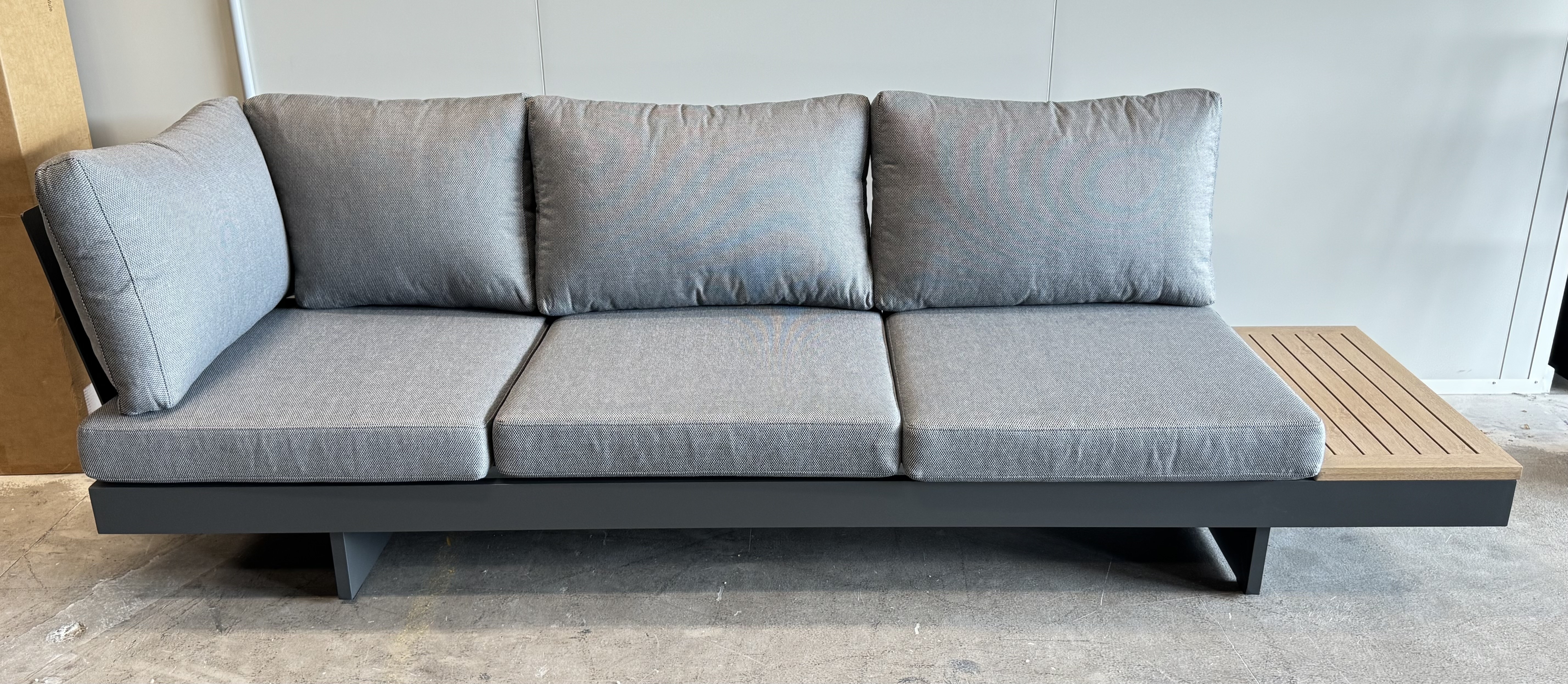 AVOCA ANTHRACITE Outdoor Three Seat Corner End Module With Side Table (Frame: Anthracite Aluminum, Fabric: Dark Grey Olefin Fabric, Table Top: Oak-alike Aluminium Frame) 1