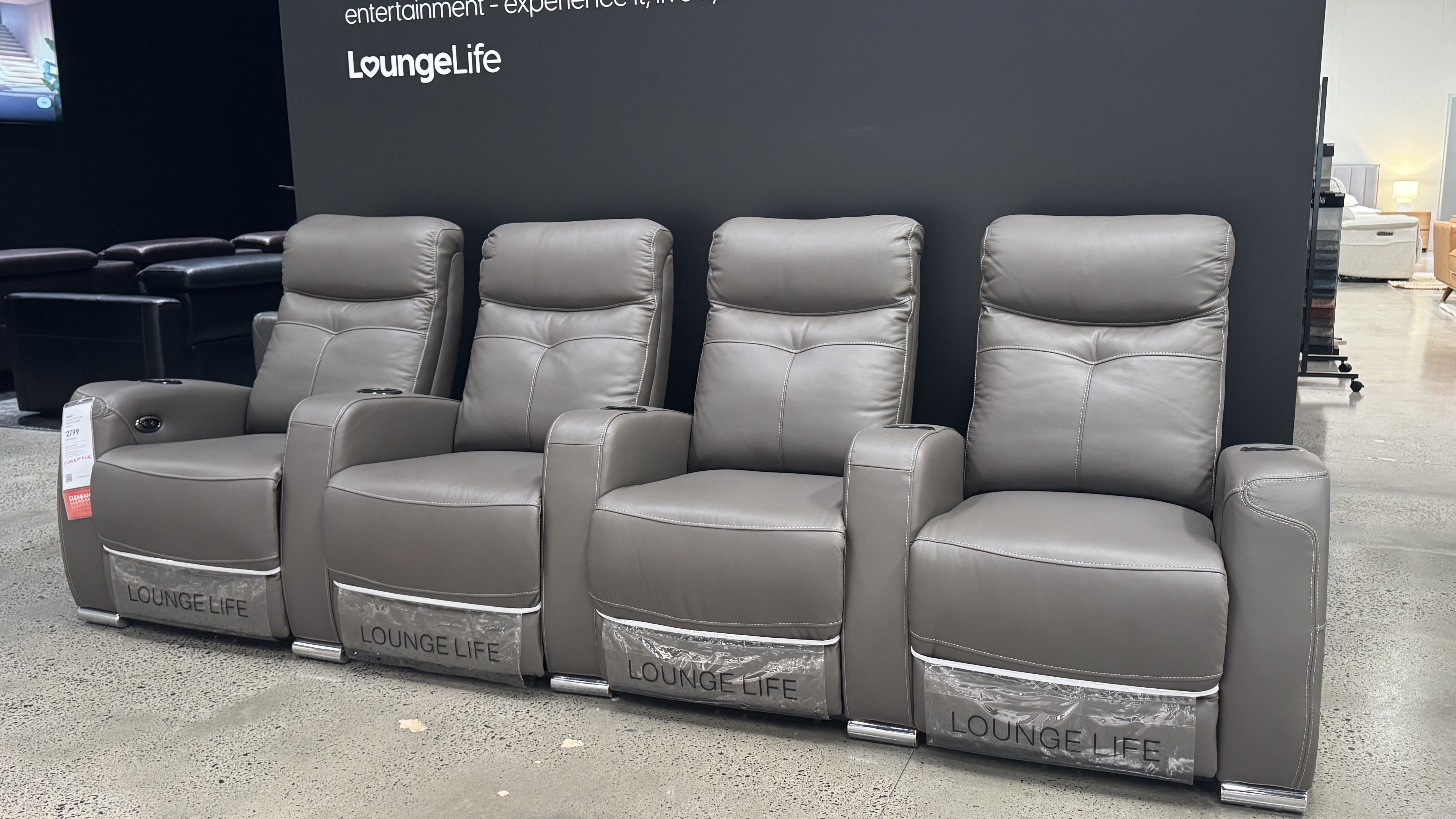 REGENT Leather 4 Seat Home Theatre Recliner Lounge (Material: Full Leather, Colour: Standard Fudge, Recliner Type: Electric Recliner) 1