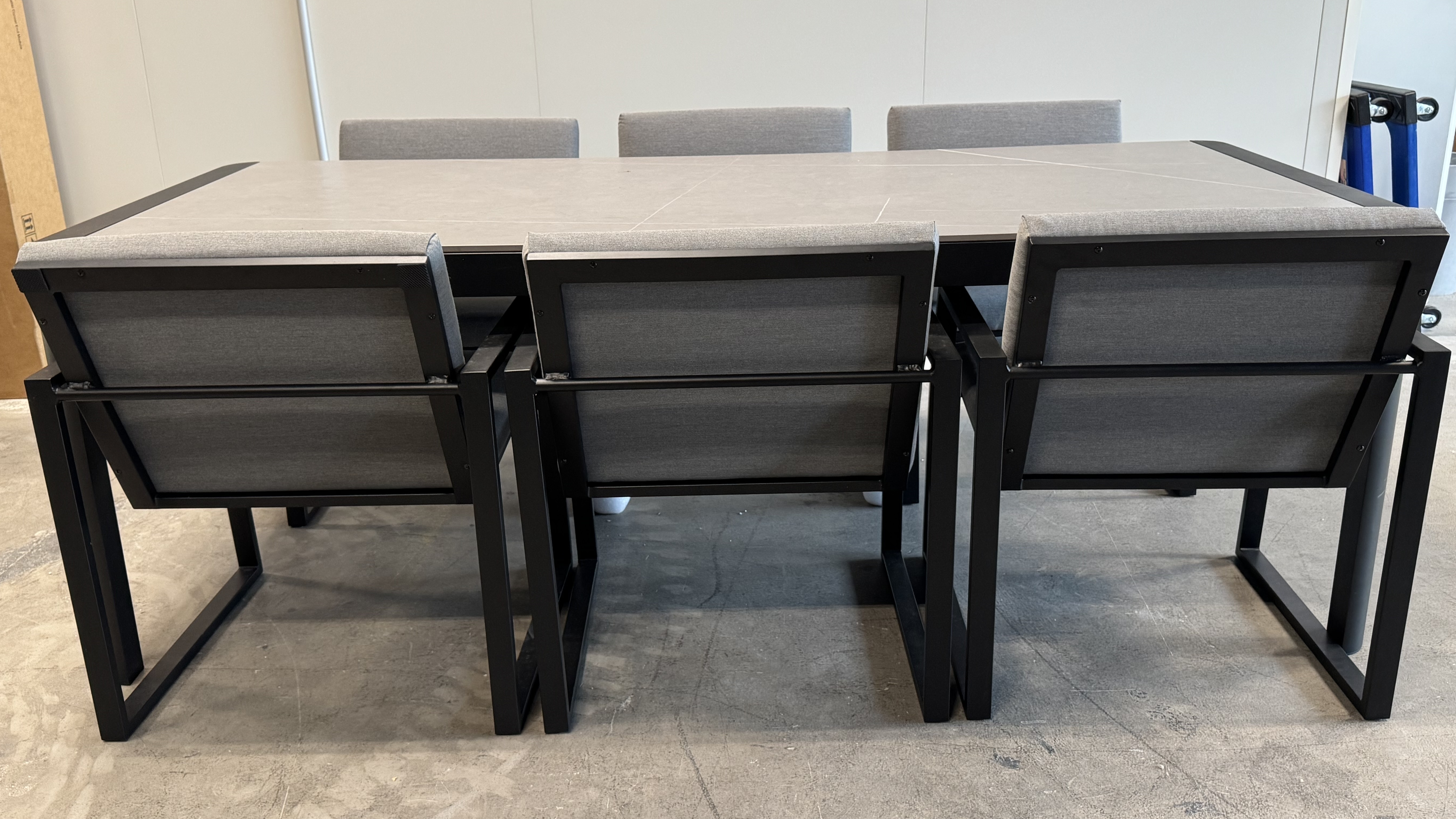 MANLY BLACK DINING TABLE + INVINI DINING CHAIRS (Frame Colour: Black Frame, Top Colour: Lightgray Sintered Top) 1