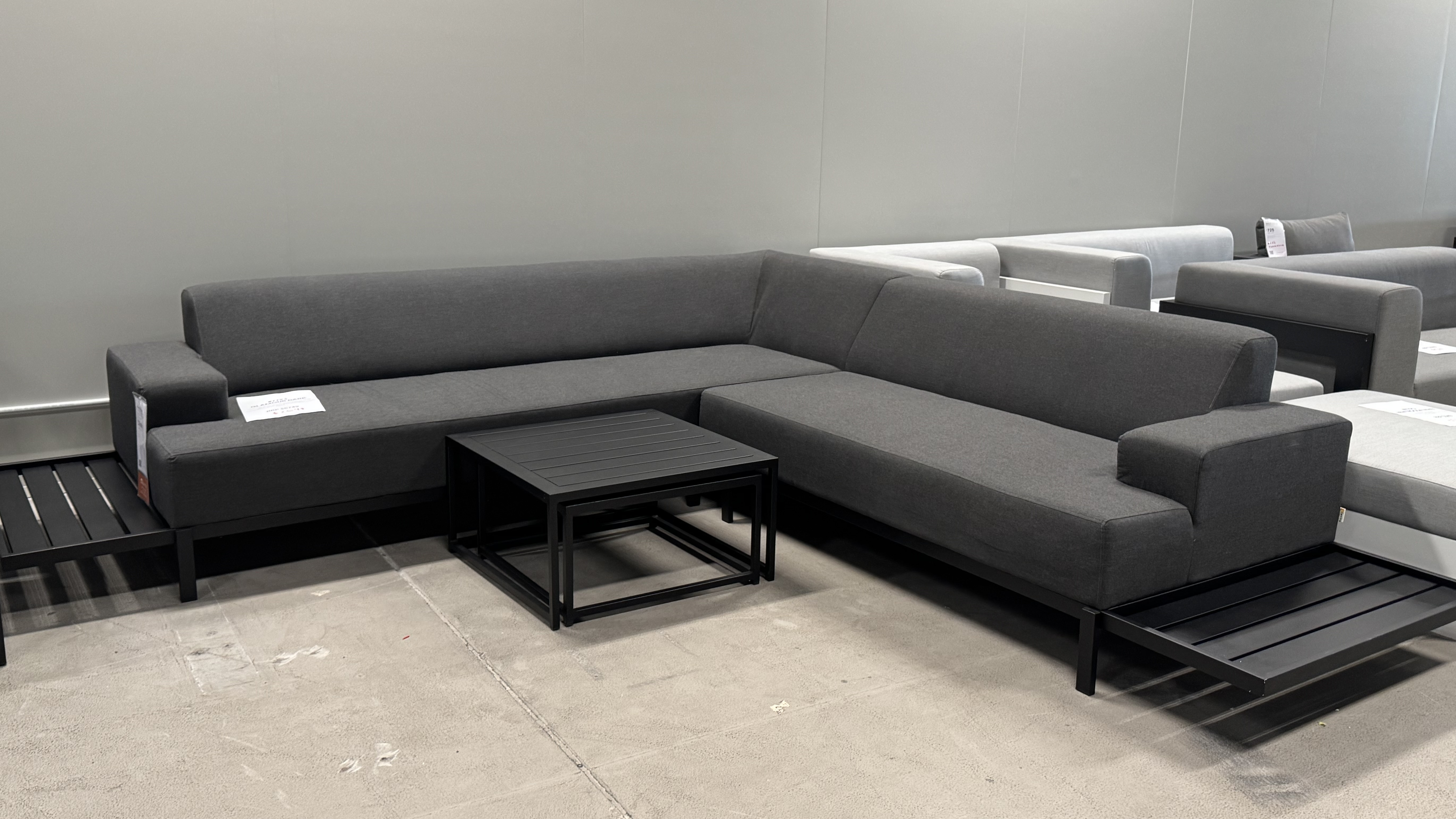 GLAMOUR DARK Glamour Dark Outdoor Corner Lounge With Nested Coffee Tables (Frame And Fabric: Black Frame With Sooty Fabric) 1