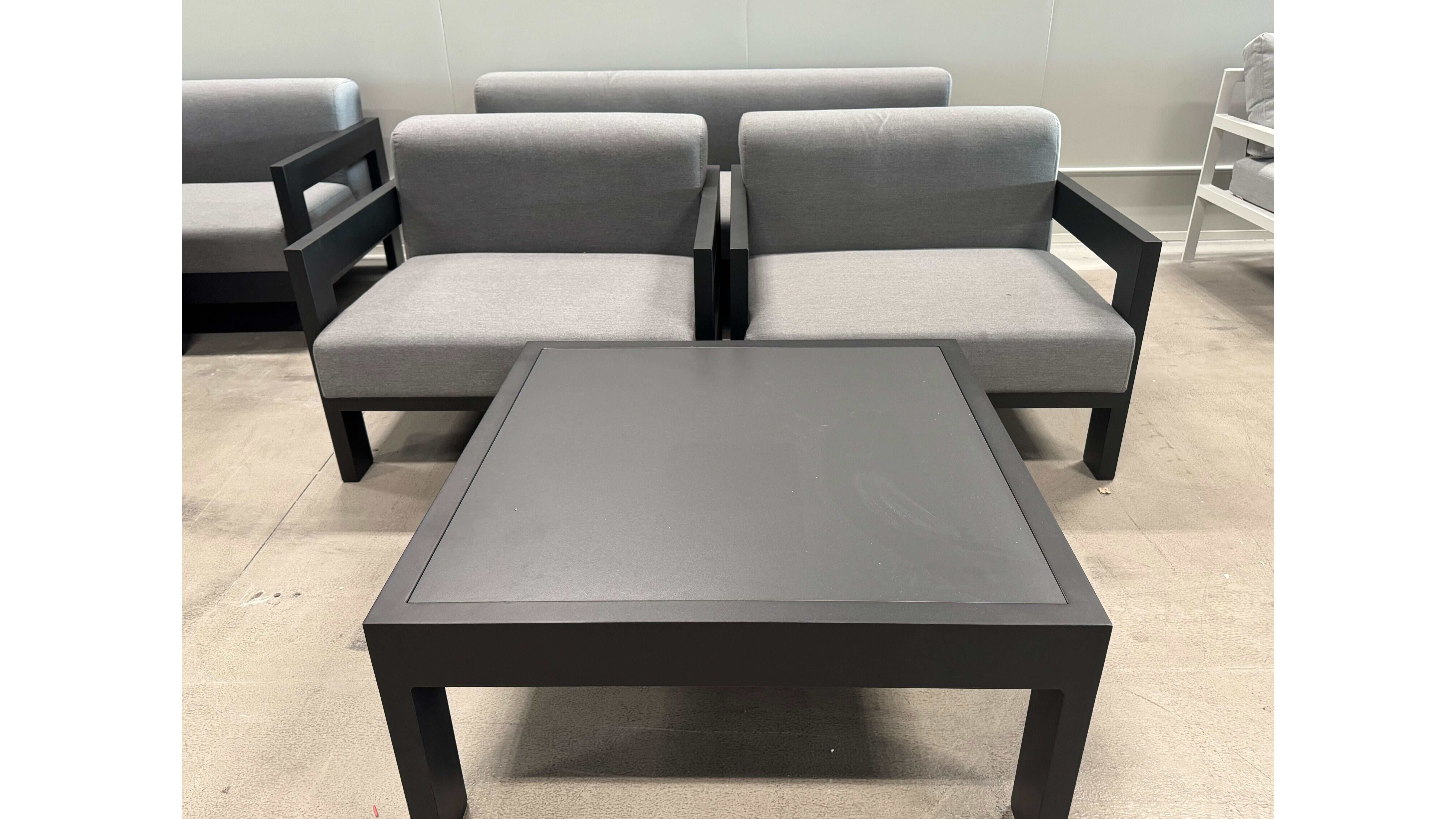 NEW NOOSA BLACK Black Outdoor Fabric Lounge 2 + 1 + 1 + Coffee Table (Frame And Fabric: Black Frame With Flanelle Fabric) 1