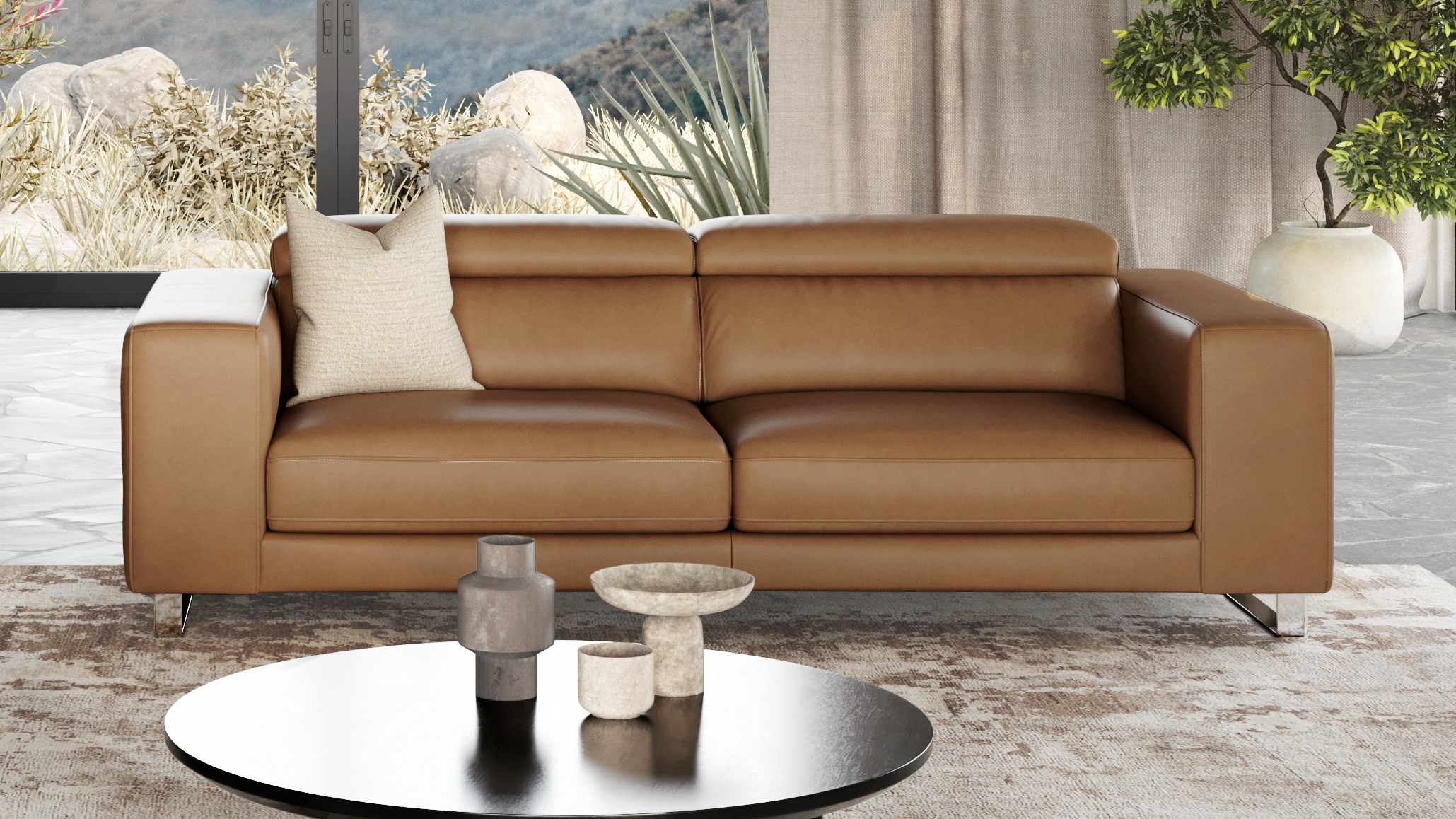 Elixir Leather Sliding Two Seat Sofa
