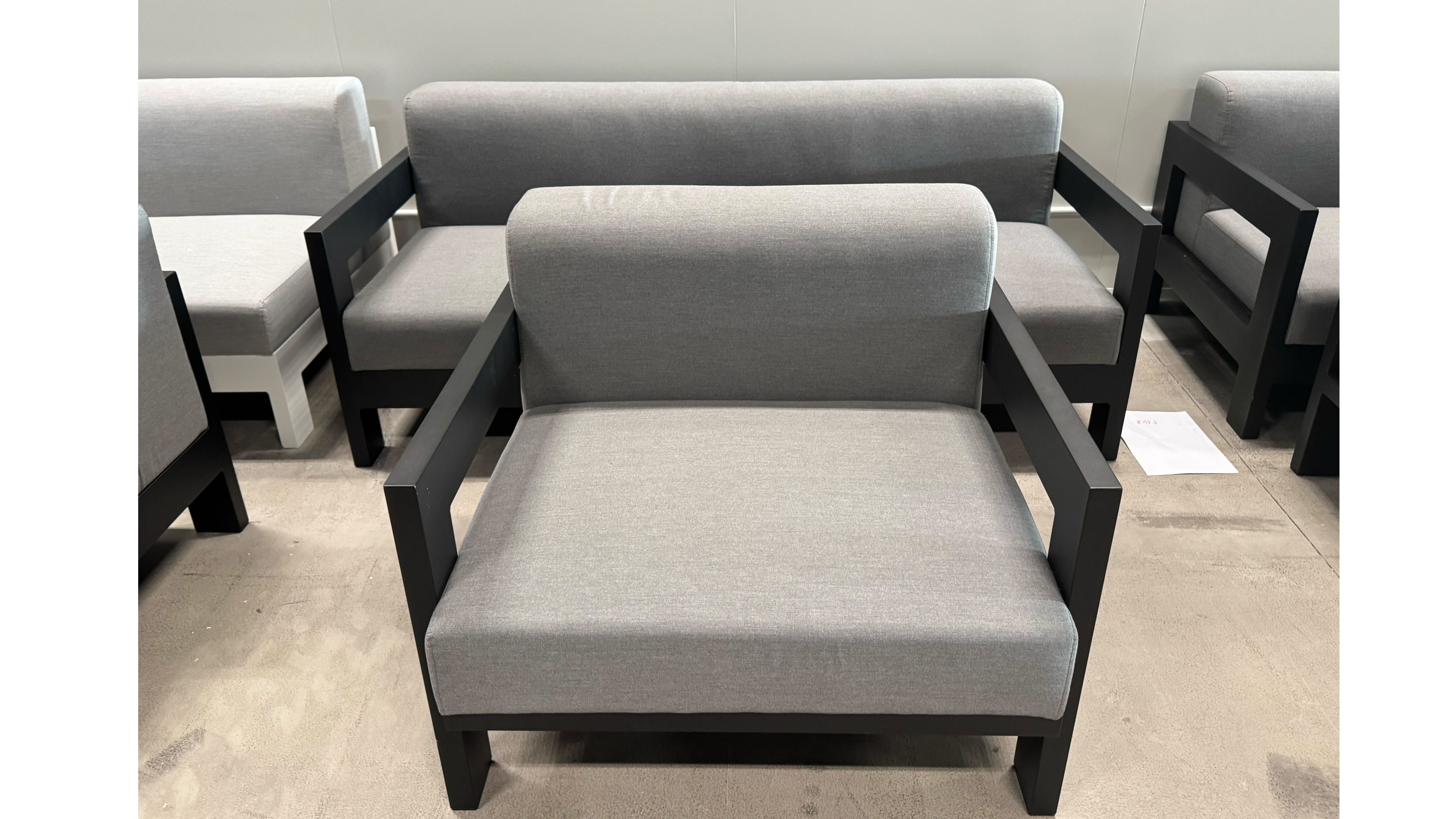 NEW NOOSA Black Outdoor Fabric Two Seat Sofa + Armchair (Frame And Fabric: Black Frame With Flanelle Fabric) 1