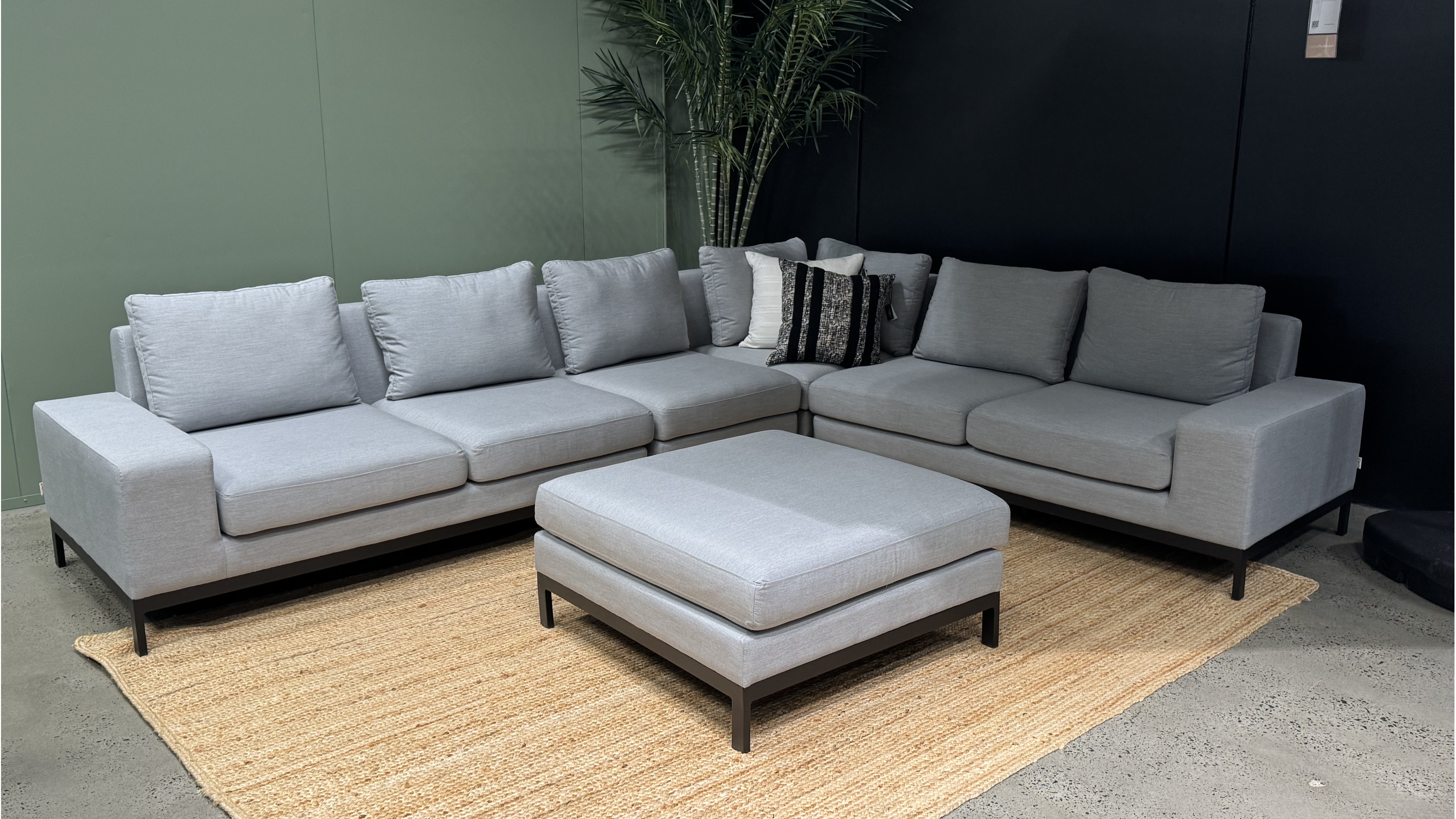 JERVIS FABRIC L SHAPED LOUNGE WITH OTTOMAN Outdoor Corner  Lounge - L Shaped (Frame And Fabric- Black Frame, Lead Chine Fabric) 1