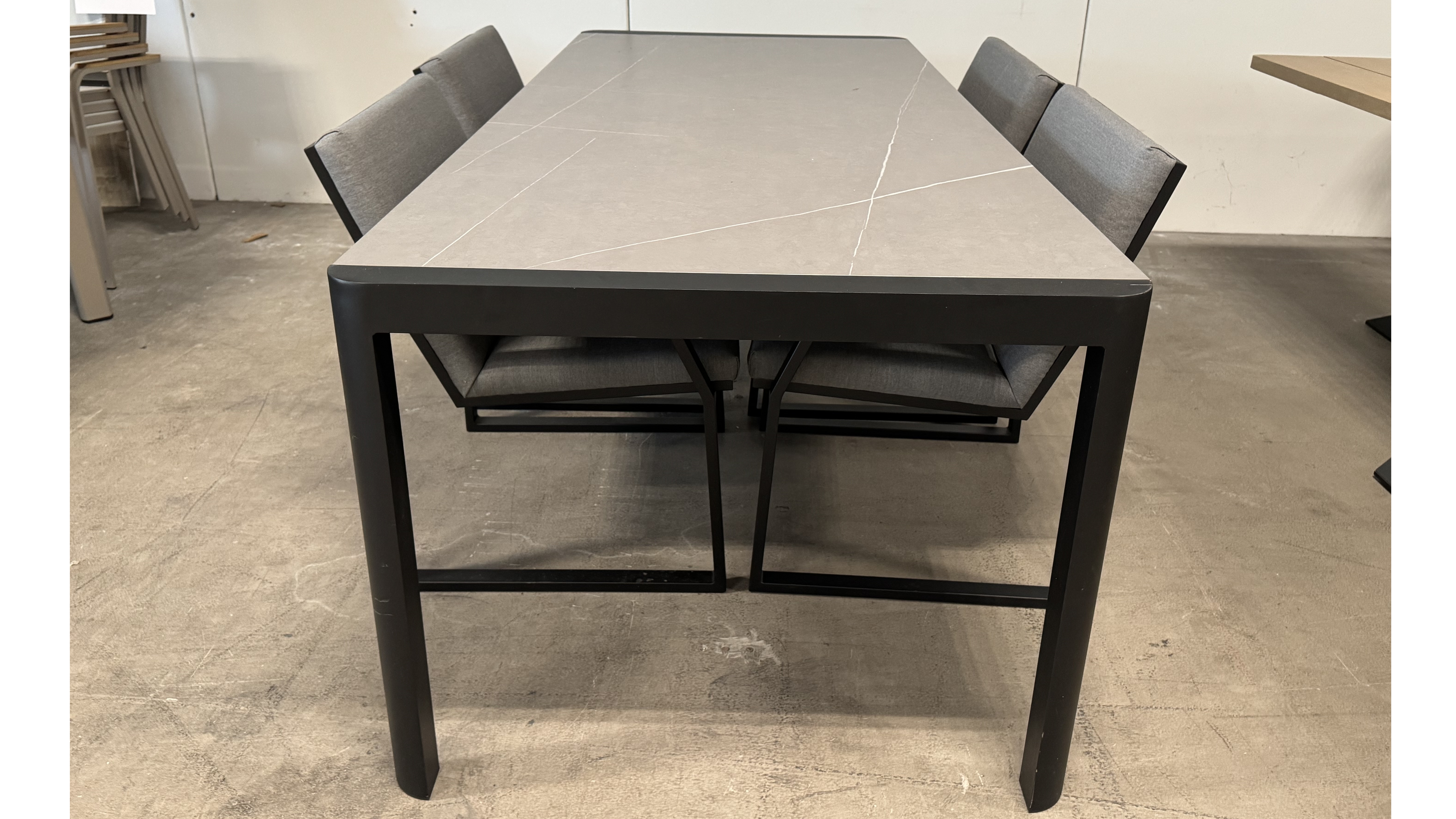 MANLY BLACK DINING TABLE (FRAME COLOUR: BLACK FRAME, TOP COLOUR: LIGHTGRAY SINTERED TOP) + 4 INVINI DINING CHAIRS Outdoor Dining (Frame Colour: Black Frame, Top Colour: Lightgray Sintered Top) 2