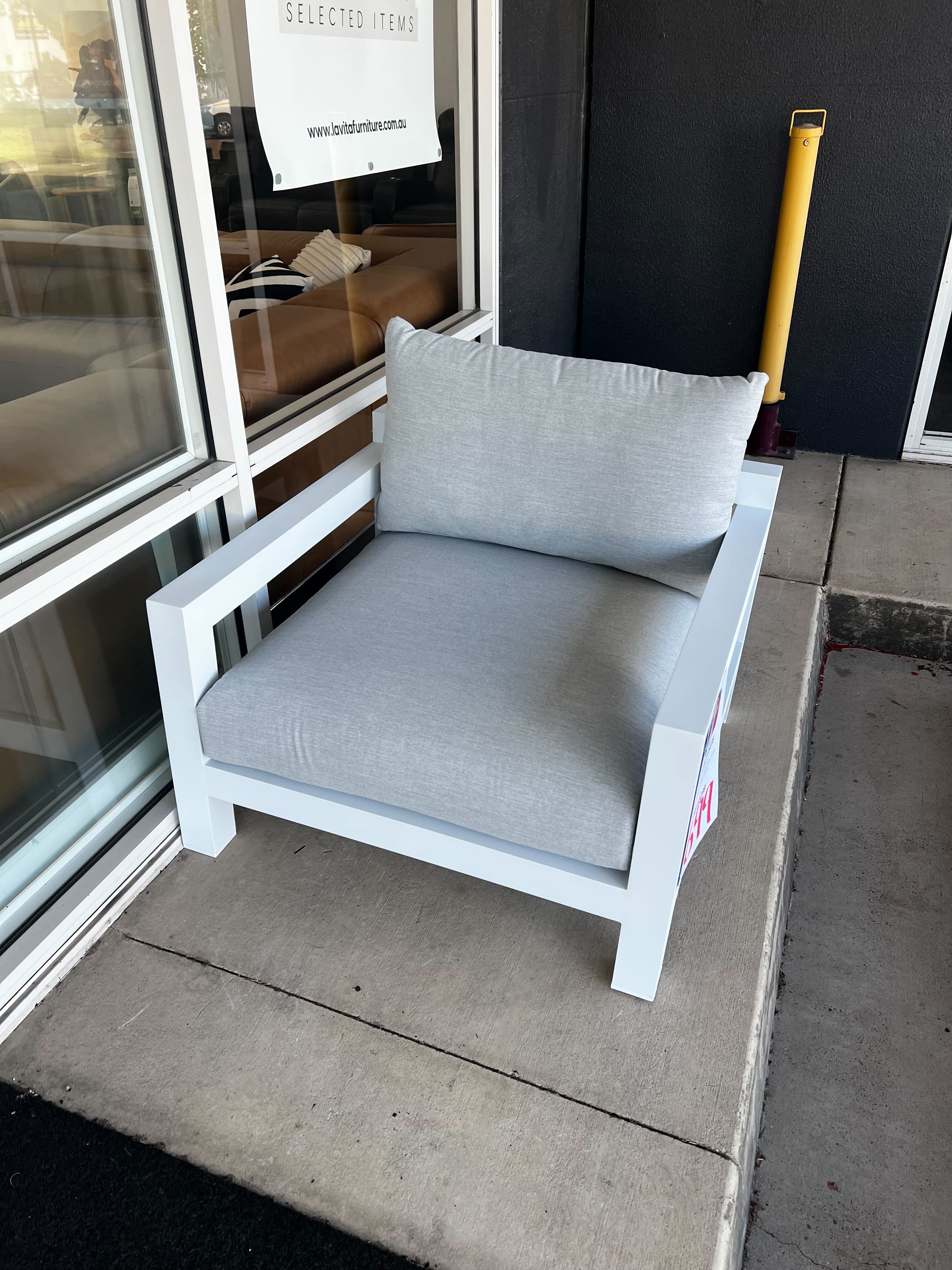 BYRON WHITE Outdoor Armchair (Frame Colour: White Aluminum, Fabric Colour: Grey Acrylic) 1