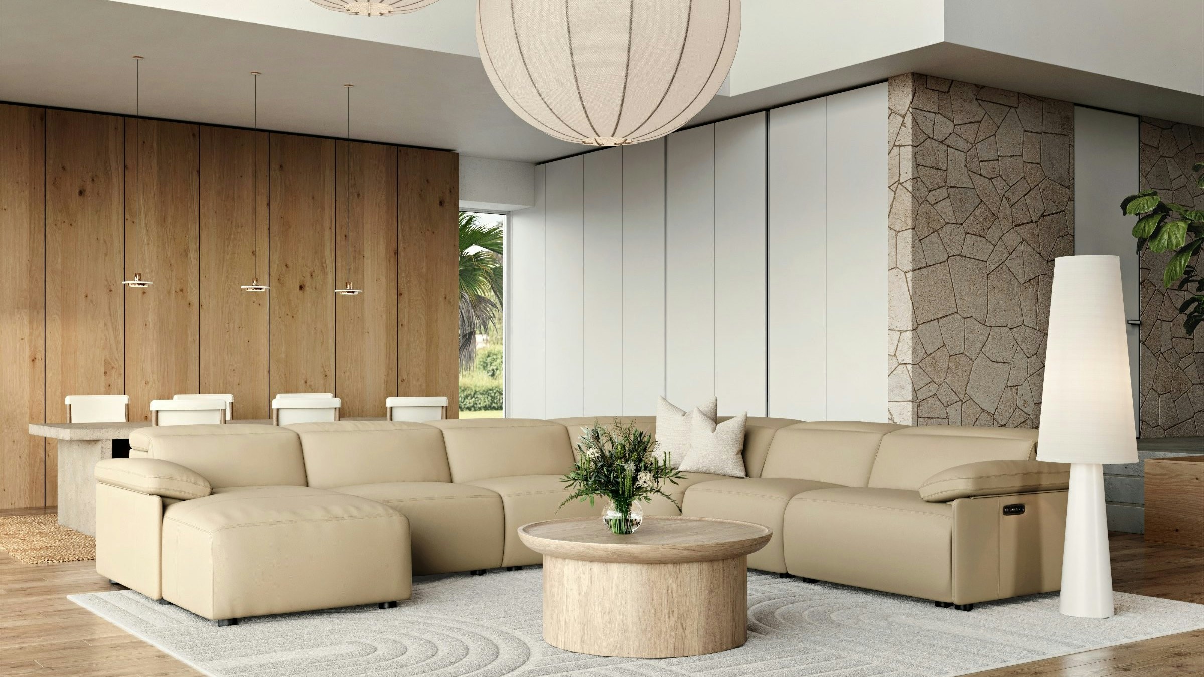 Harlow Leather Modular Lounge Option A, with Power Recliner, Power Headrest