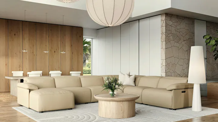 Harlow Leather Modular Lounge Option A, with Power Recliner, Power Headrest
