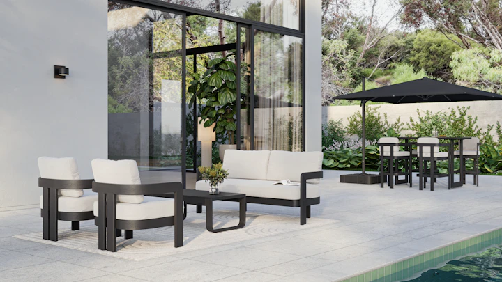 Balmain Ebony Outdoor Lounge Set 3+1+1 With Coffee Table
