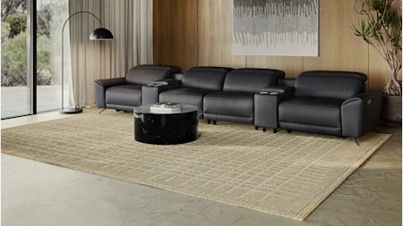 Dover Leather 4 Seat Home Theatre Recliner Lounge With Two Consoles