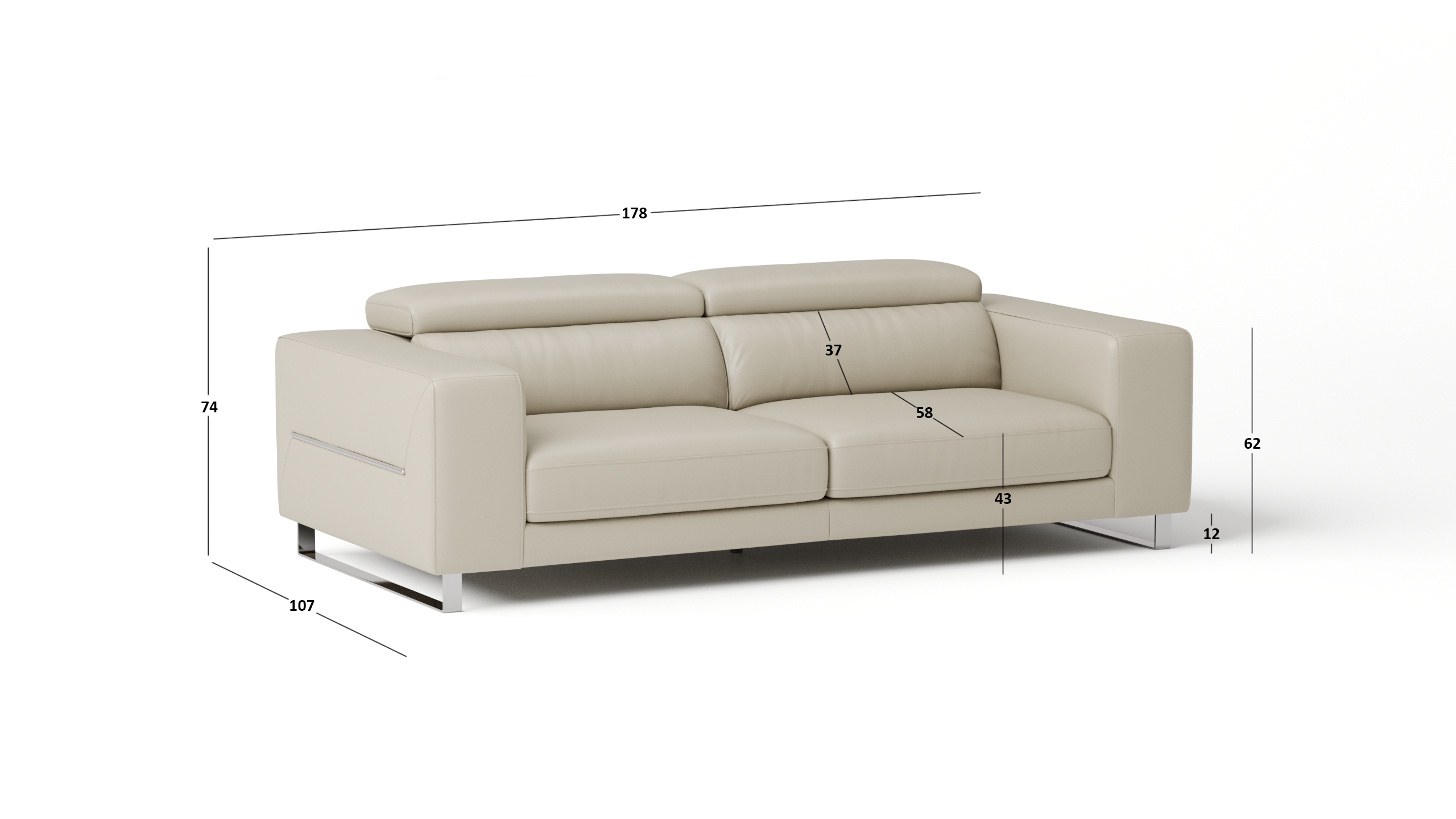 Elixir Leather Sliding Two Seat Sofa 3 Thumbnail