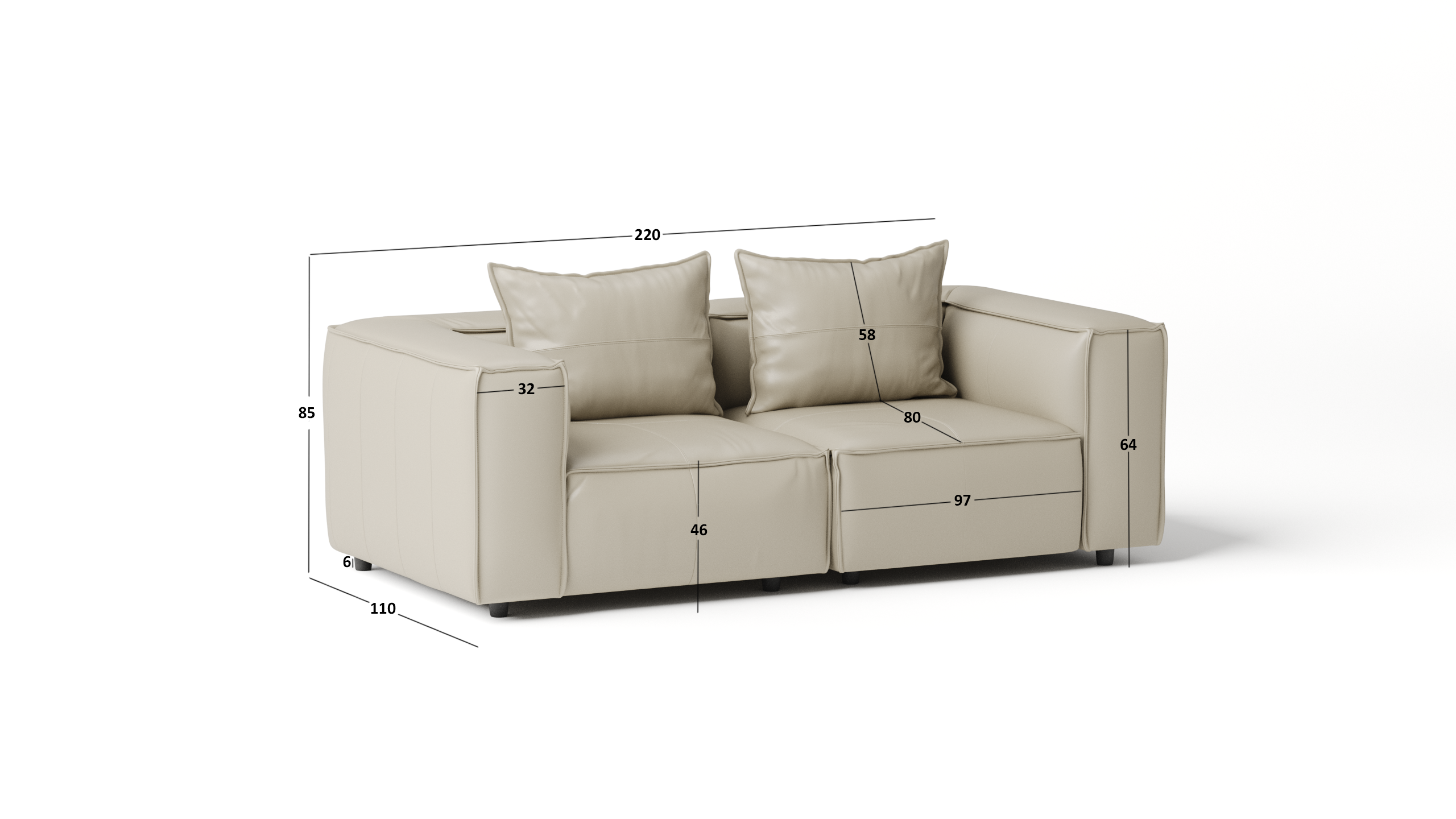Enzo Leather Two Seat Sofa 5 Thumbnail