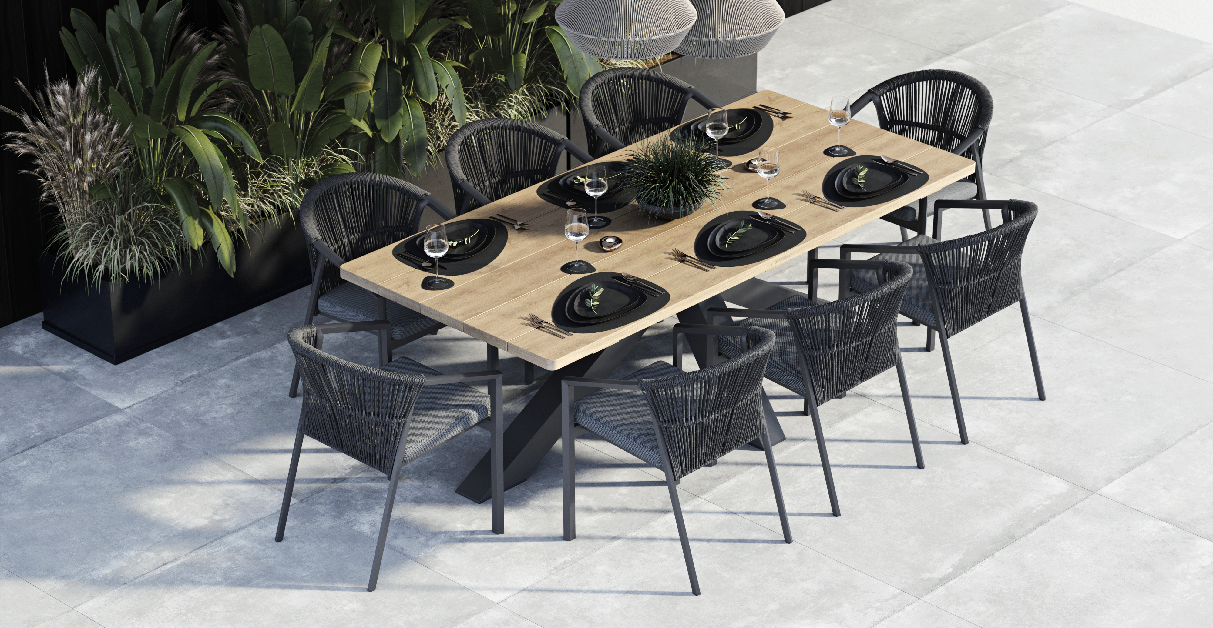 Fraser Anthracite 9-piece Outdoor Dining Set With Kiama Anthracite Chairs 6 Thumbnail