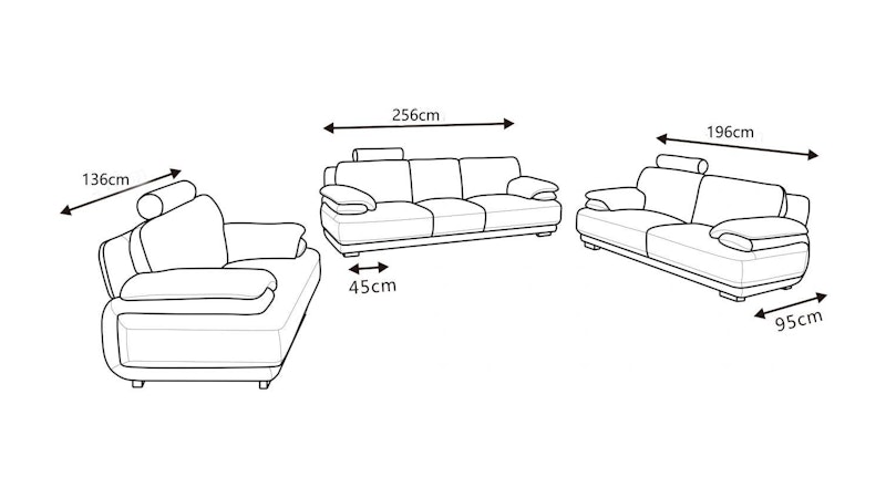 Juliet Leather Sofa Suite 3 + 2 + 1 Diagram