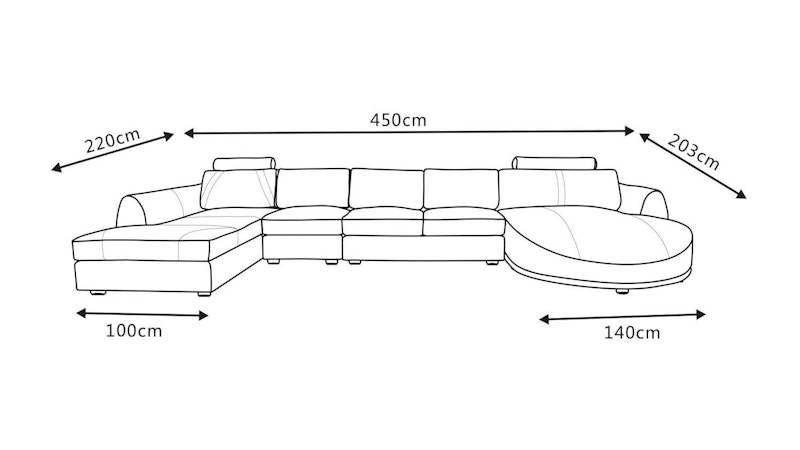 Messina Leather Chaise Lounge Option B Diagram