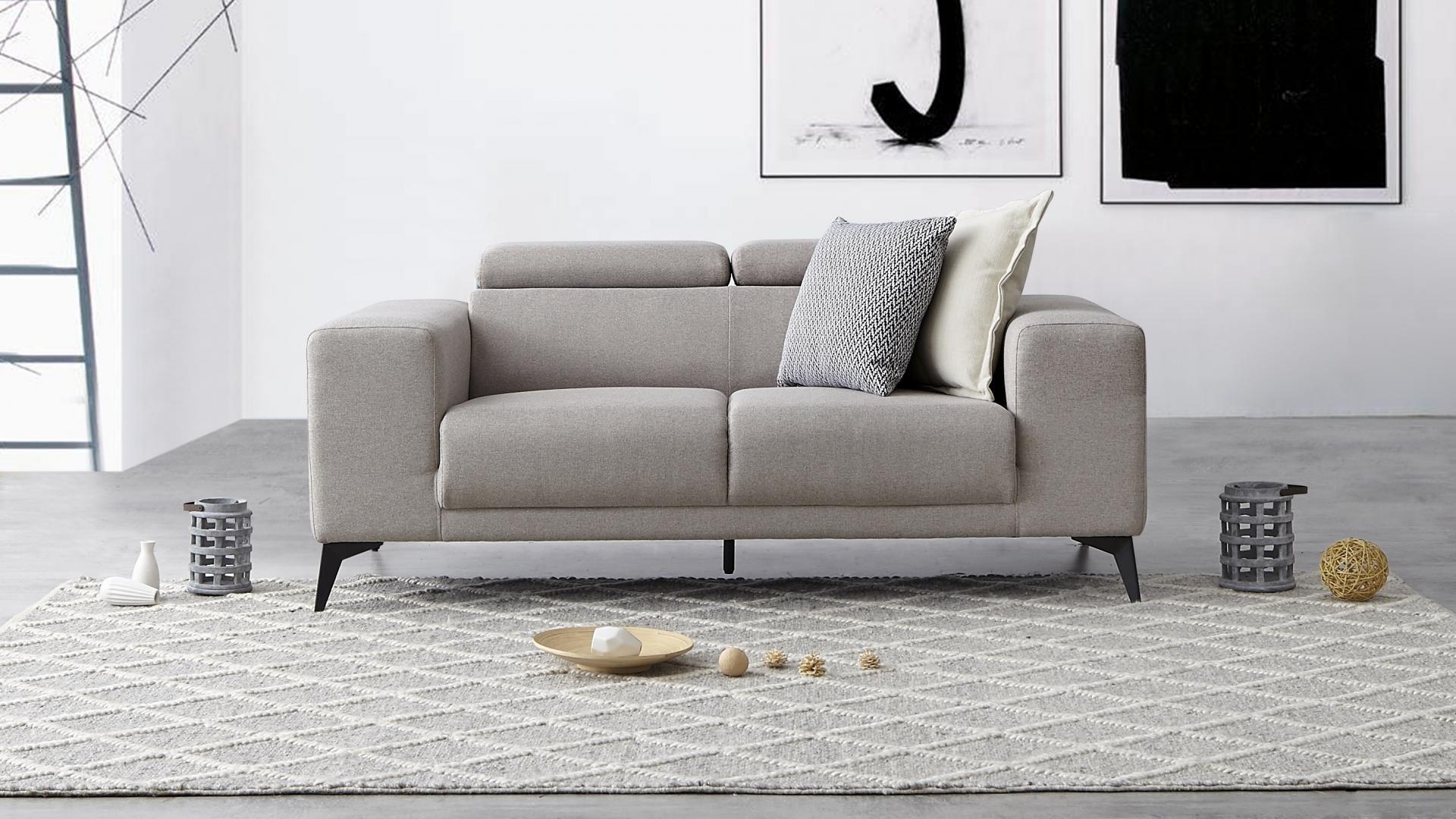 GALAXY Fabric Two Seater Sofa (Fabric- Manisa Fossil ,leg-tapered Leg  Black - SKU2838717) 2