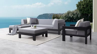 Noosa Black Outdoor Fabric Chaise Lounge With Armchair & Ottoman