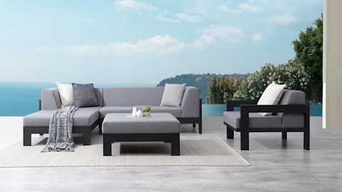 Noosa Black Outdoor Fabric Chaise Lounge With Armchair & Ottoman 2 Thumbnail