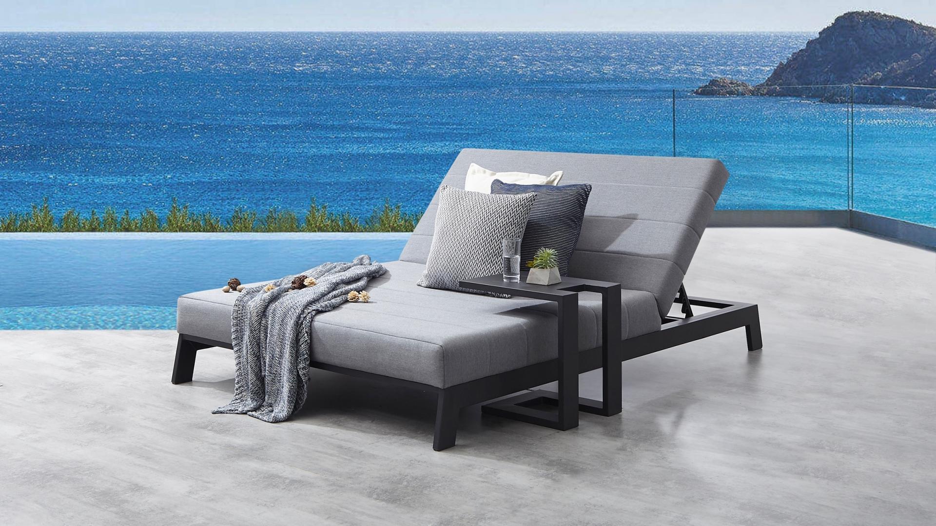 New Noosa Black Outdoor Fabric Double Sun Lounge 25 Thumbnail