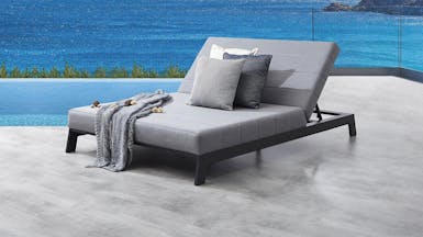 Noosa Black Outdoor Fabric Double Sun Lounge