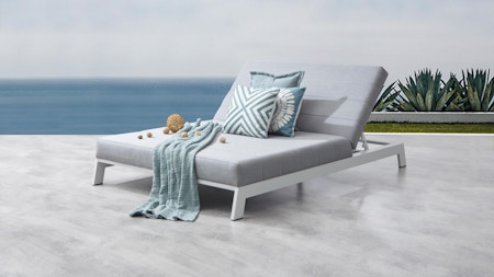 Lavi White Outdoor Fabric Double Sun Lounge