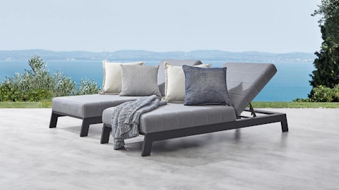New Noosa Black Outdoor Fabric Sun Lounge Set With Side Tables 2