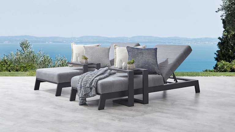 Noosa Black Outdoor Fabric Sun Lounge Set With Side Tables
