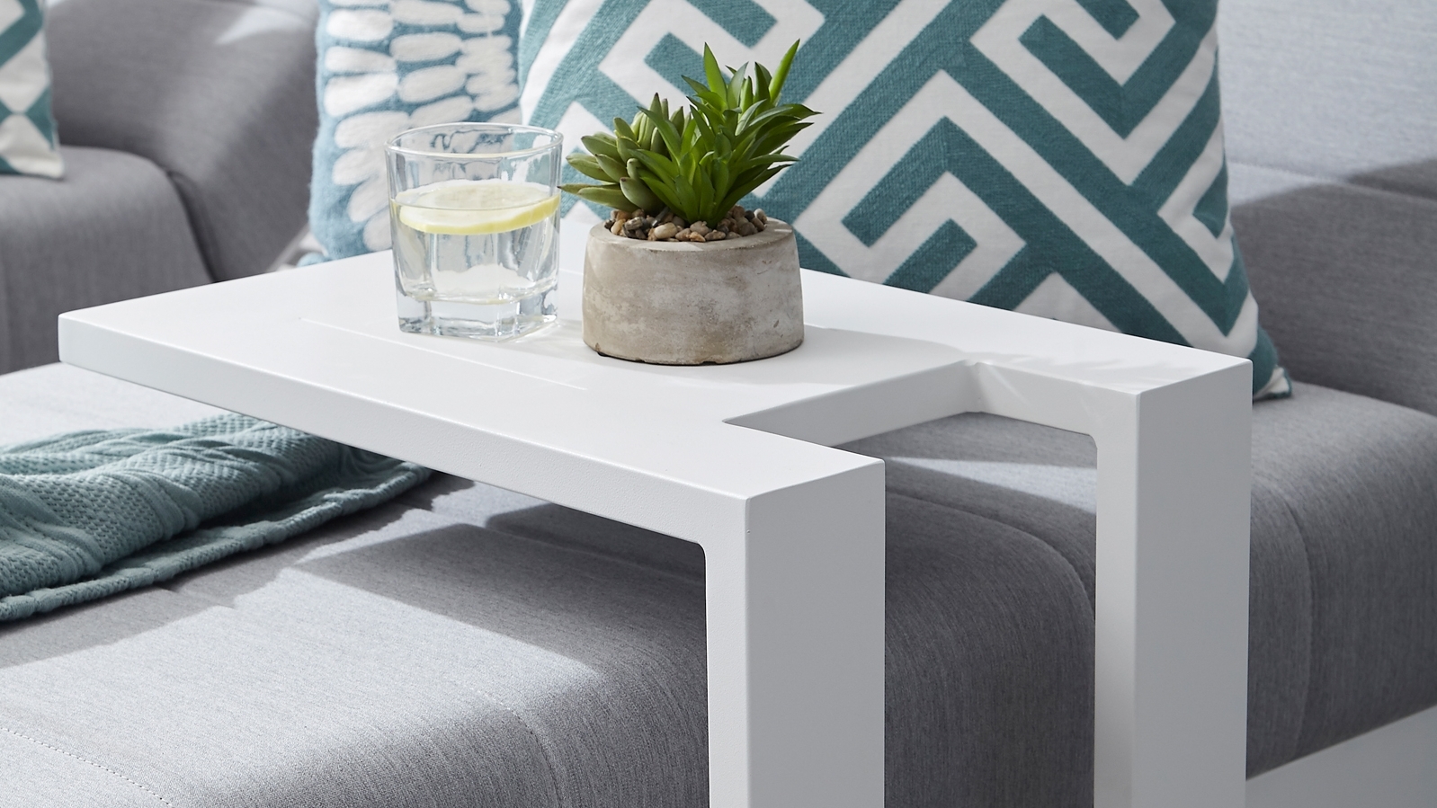 New Noosa White Outdoor Fabric Sun Lounge Set With Side Tables 9 Thumbnail