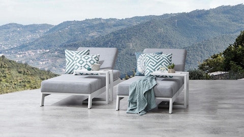 Noosa White Outdoor Fabric Sun Lounge Set With Side Tables 4