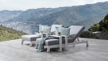 New Noosa White Outdoor Fabric Sun Lounge Set With Side Tables