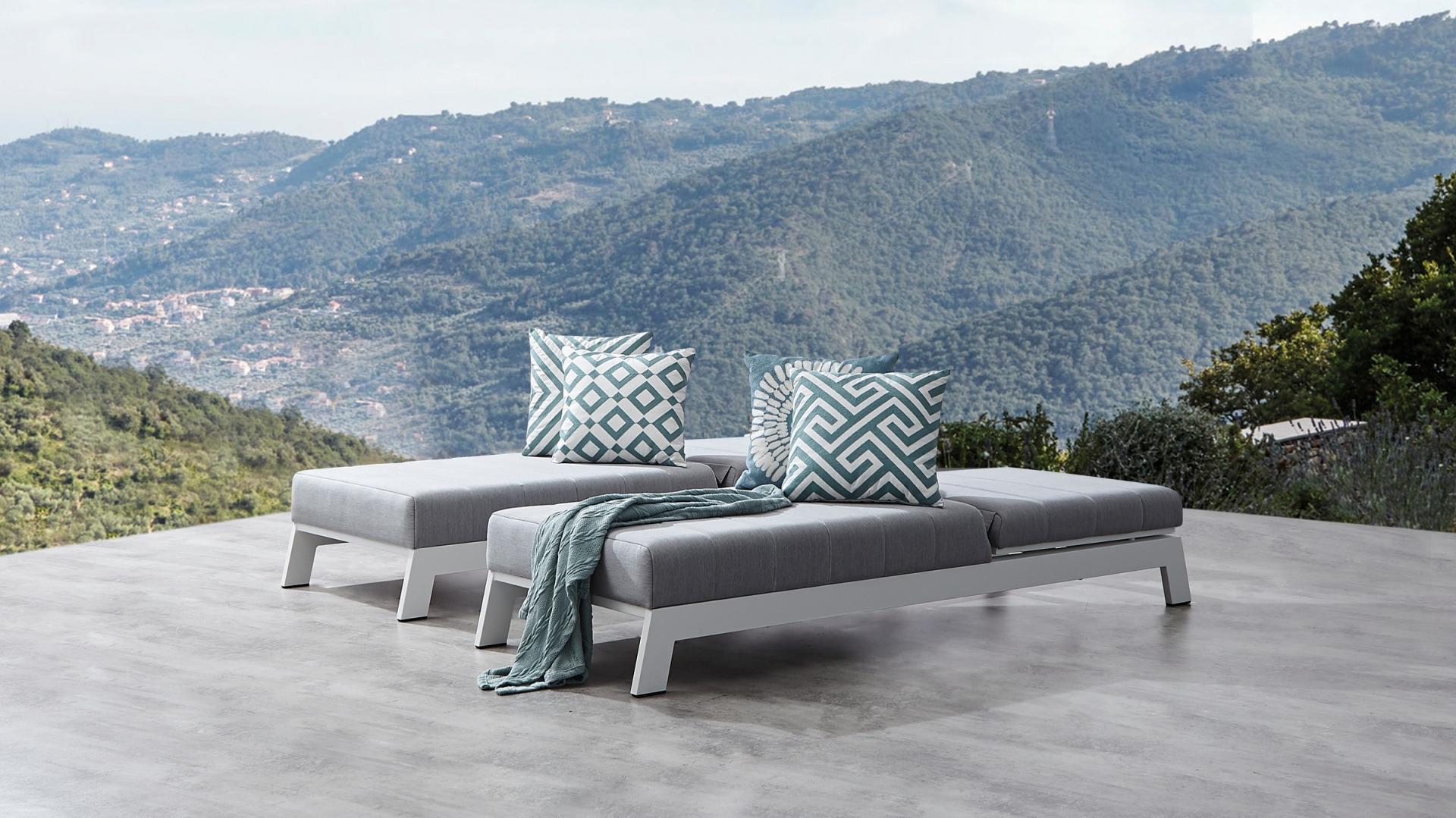 New Noosa White Outdoor Fabric Sun Lounge Set With Side Tables 9 Thumbnail