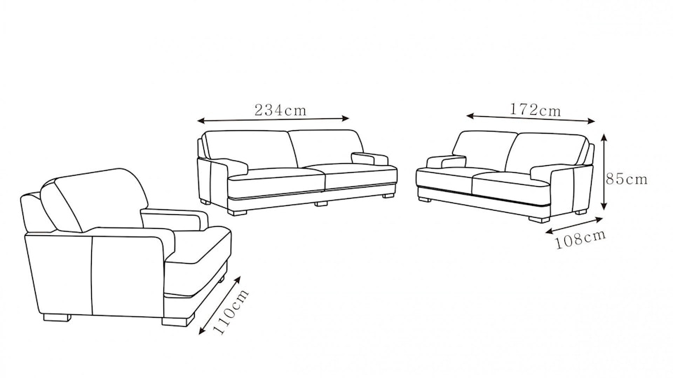 Volante Fabric Sofa Suite 3 + 2 + 1 Diagram