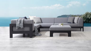 Noosa Black Outdoor Fabric Corner Lounge With Ottoman