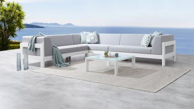 Noosa White Outdoor Fabric Corner Lounge With Coffee Table